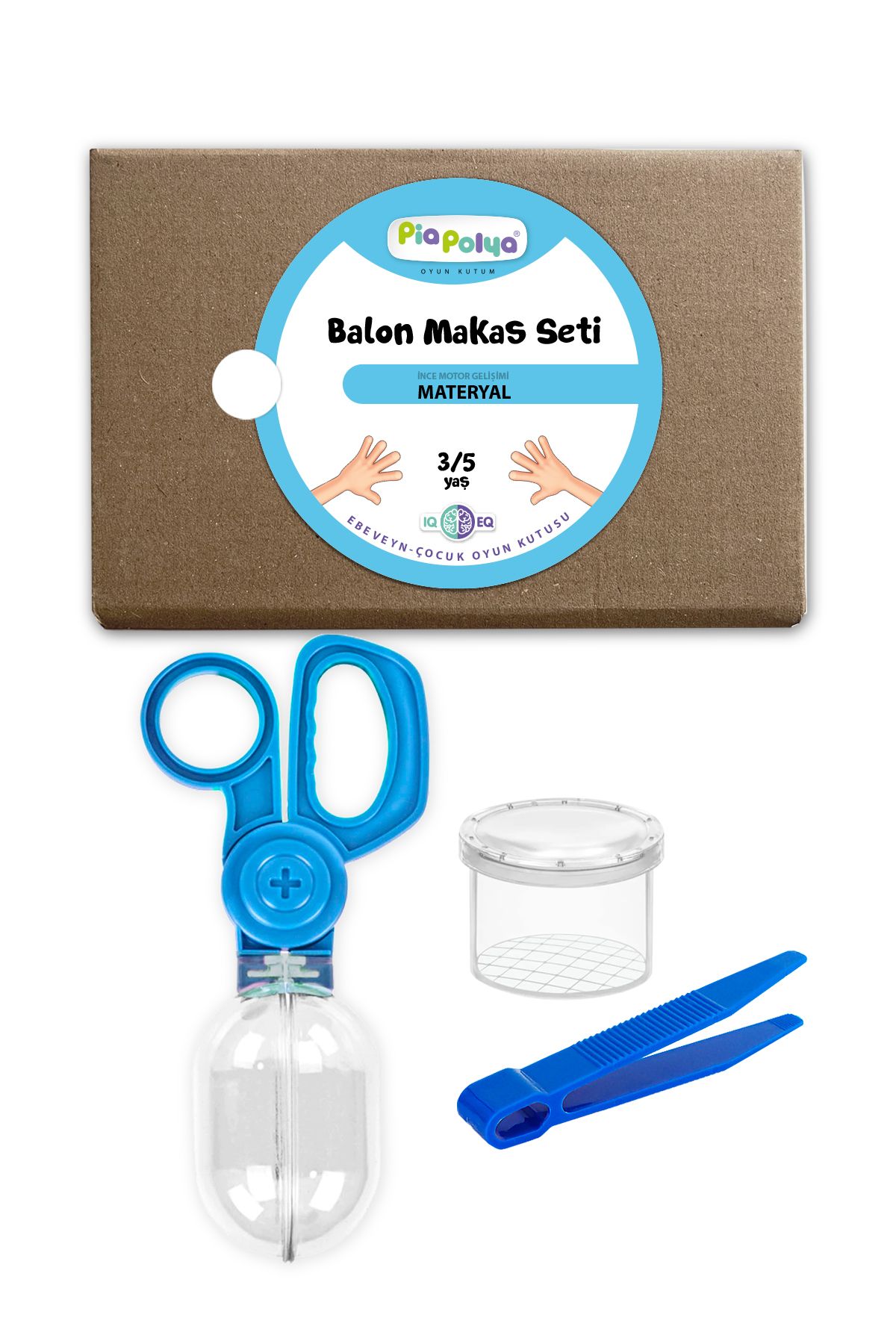piapolya Balon Makas Seti Mavi | İnce Motor Gelişimi | Materyal | Büyüteçli Mini Gözlem Kutusu | Cımbız