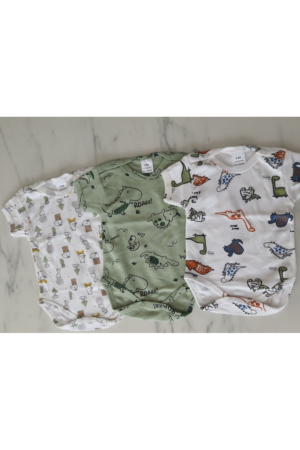 özlemmmoda Bebek 3lü Set Çıtçıtlı Kısa Kol Body %100 Pamuklu