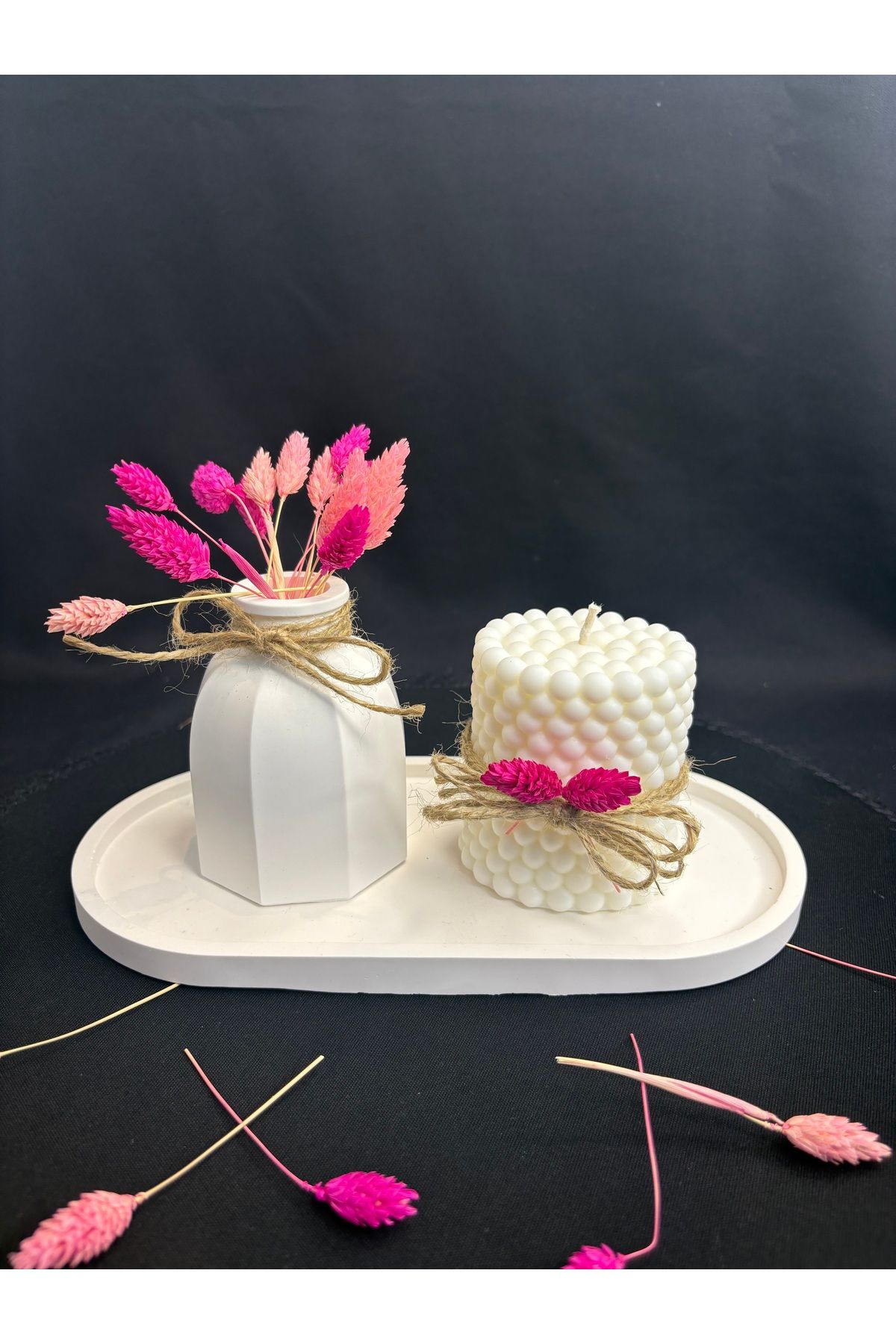Home 3’lü Set Minimal Vazo ve Bubble Mum