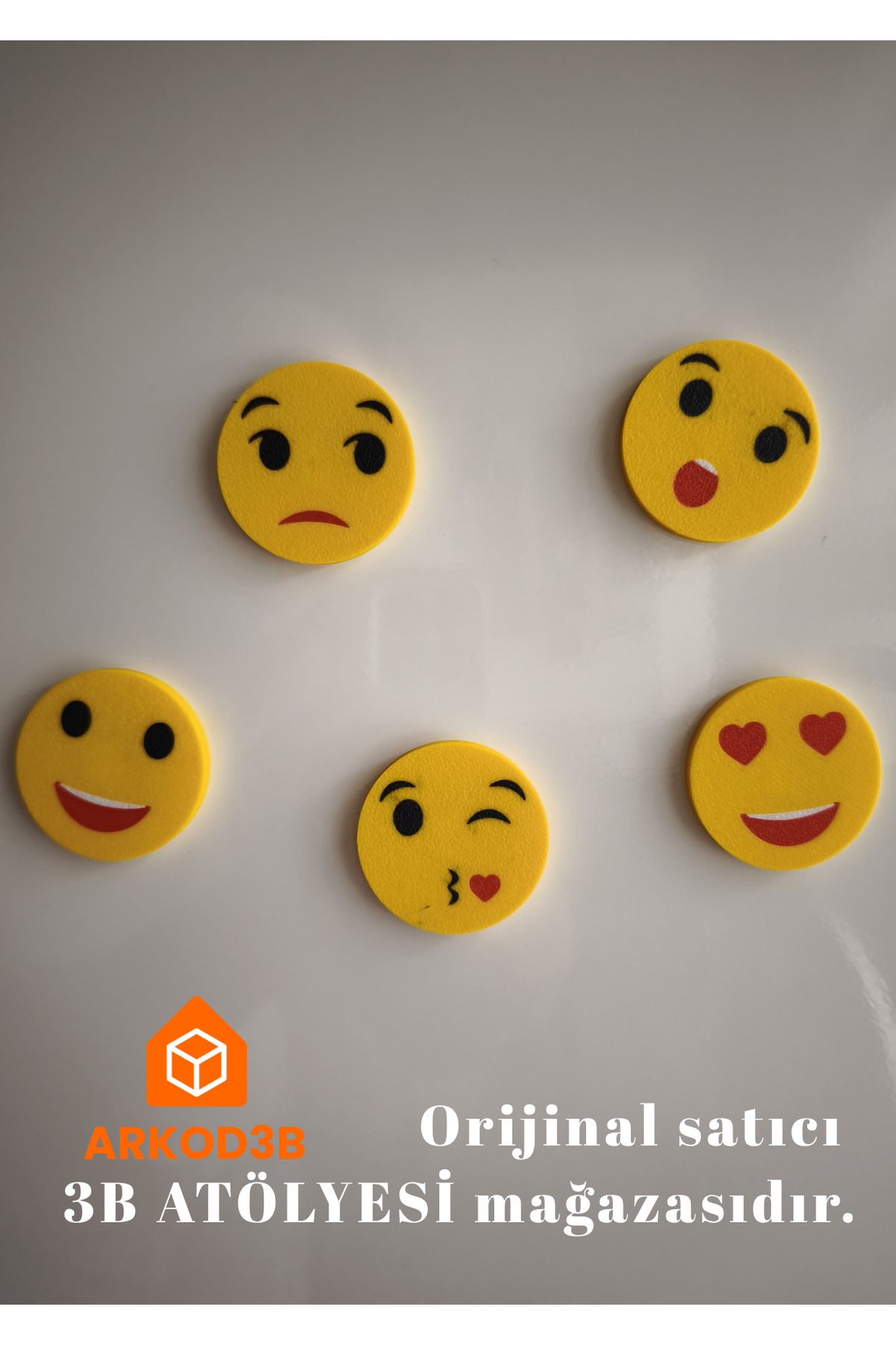 ARKOD3B Emoji Temalı 5'li Magnet Seti Renkli ve Eğlenceli Buzdolabı Süsleri