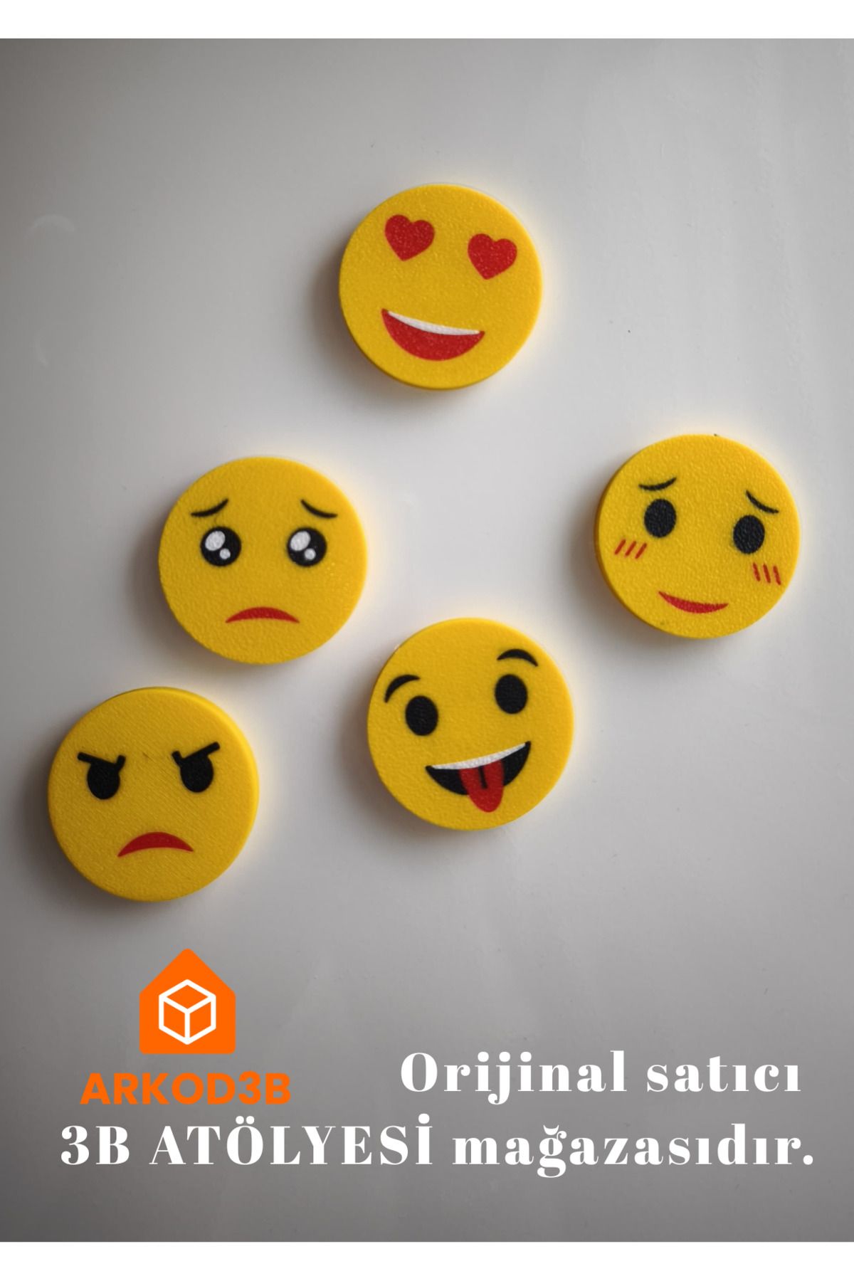 ARKOD3B Emoji Temalı 5'li Magnet Seti Renkli ve Eğlenceli Buzdolabı Süsleri