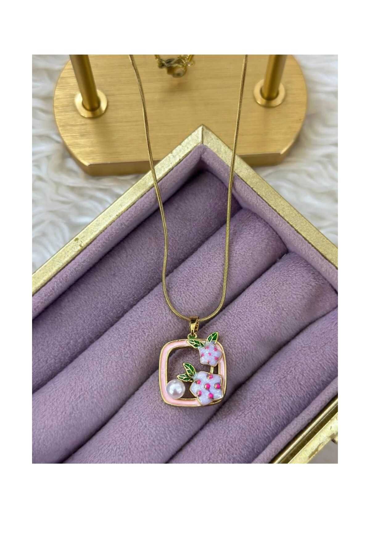 EMKSHOP Çelik Vintage Zarif Mineli Kolye Bohem Tarz Paslanmaz Çelikten Kolye ( 45 cm )
