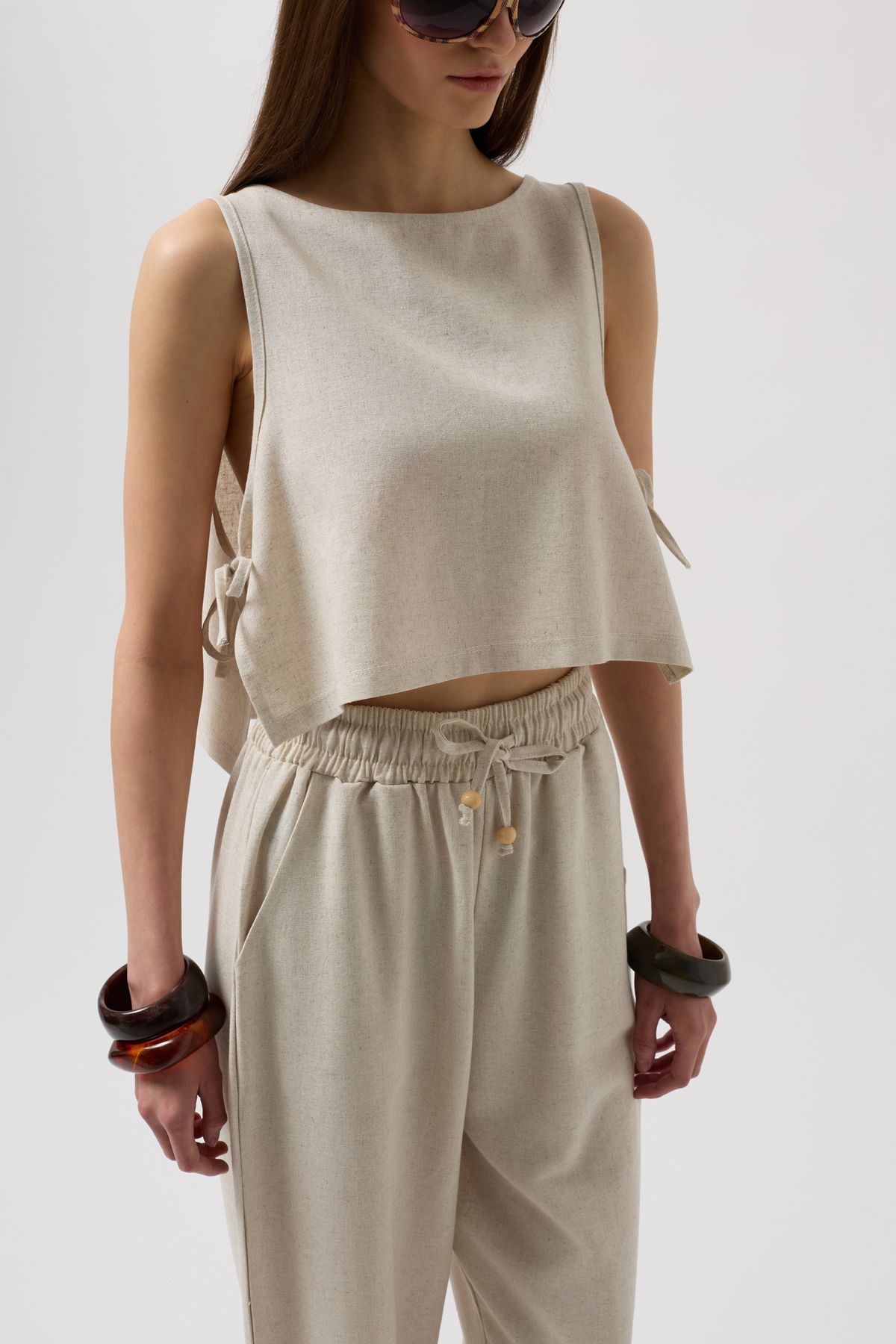 accioglam Yandan Bağlamalı Crop Bluz - Taş