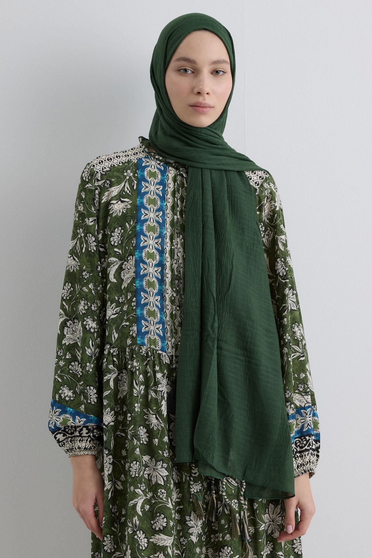 FENZA SCARF Püsküllü %50 Pamuk Brice Şal - Mersin Yeşili