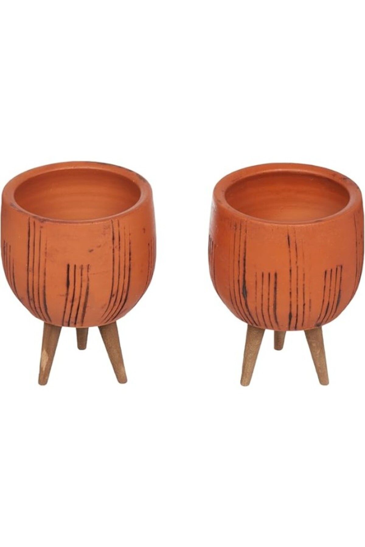 ShopZum Bitkitasarımı Terracota Siyah Çizgili Toprak Saksı, 3 Ayaklı, 12 Cm Çap