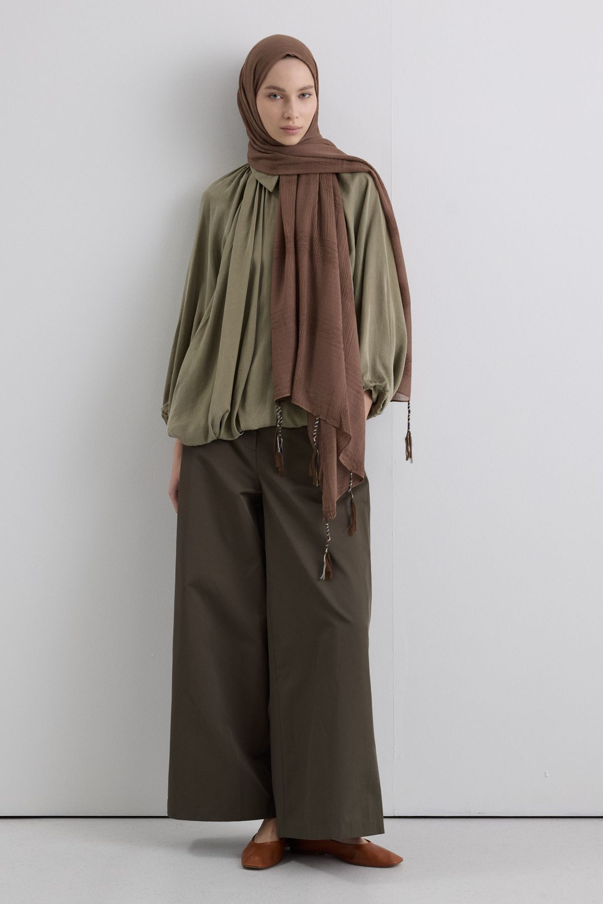 FENZA SCARF Püsküllü %50 Pamuk Brice Şal - Kahve