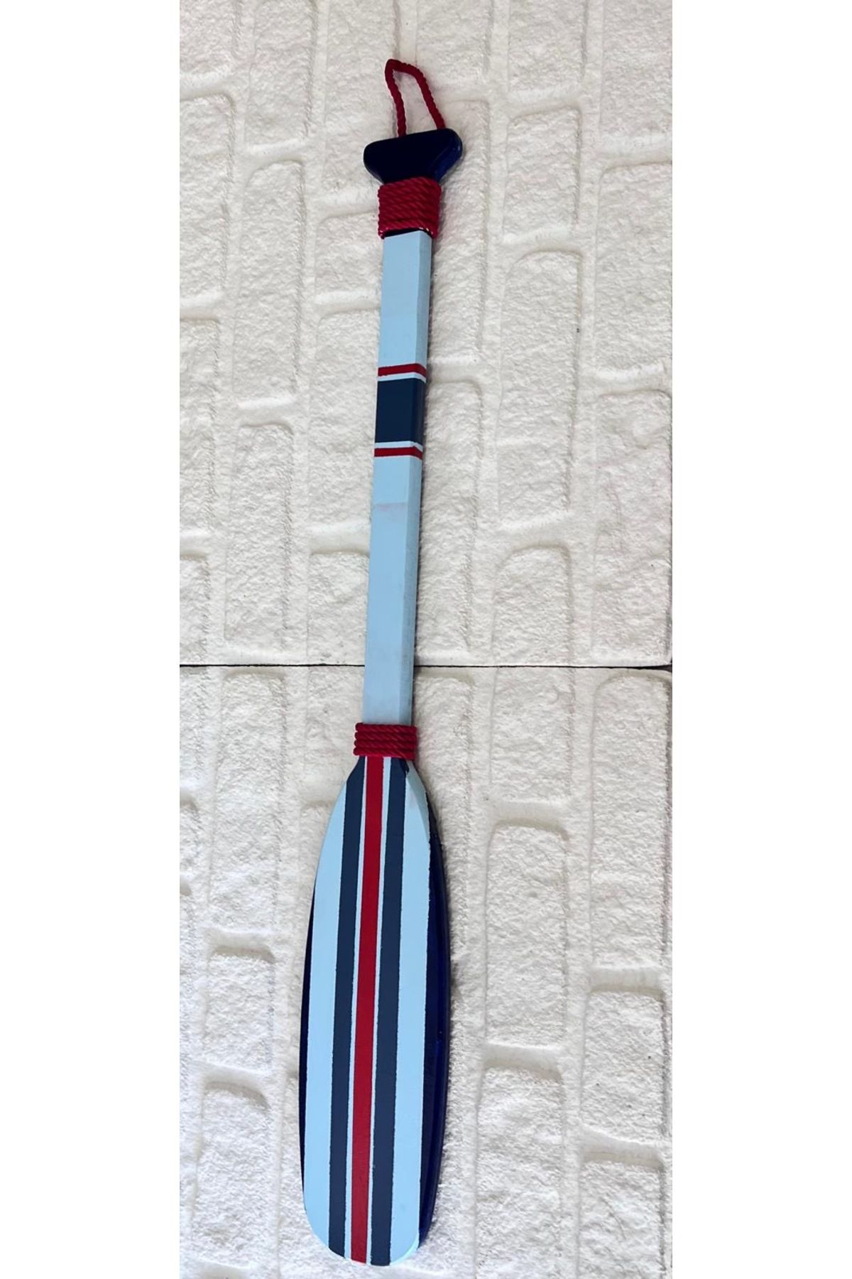 çıpacı Hediyelik Ahşap Denizci Kano Kürek Duvar Dekoru Mavi Kırmızı Çizgili 94 cm