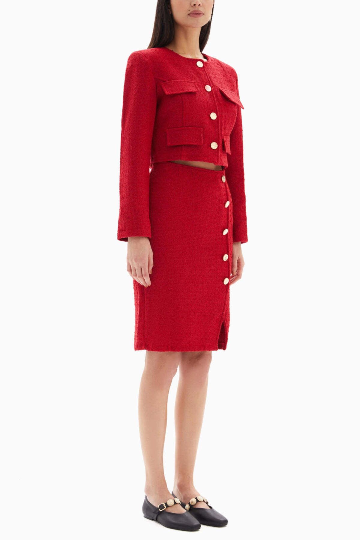 wecre8-Red Buttons Set of Jacket and Skirt By WECRE8 2
