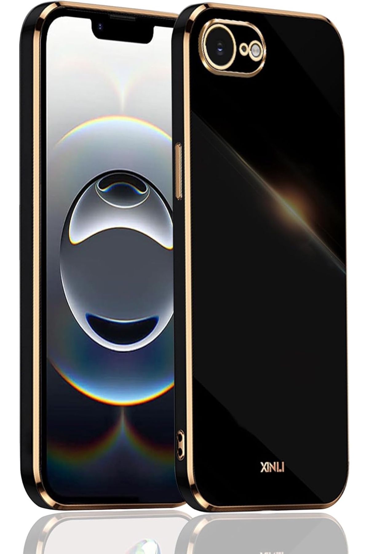 m.tk moveteck Apple iPhone 16E Kılıf Kamera Korumalı Parlak Gold Altın işlemeli Kenarlı Yumuşak Silikon Kapak