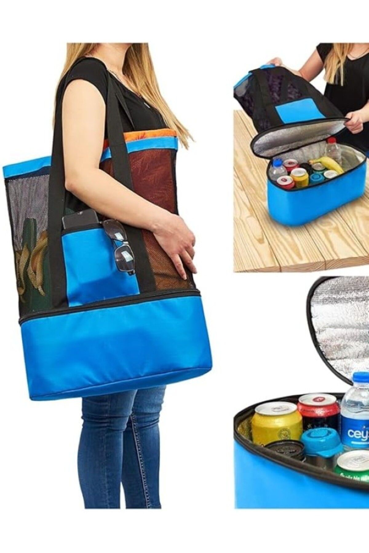 ShopZum Ayaco Termos Çanta Piknik Plaj Çantası Buzluklu Kadın Deniz Çantaları Termo Soğutucu Termal
