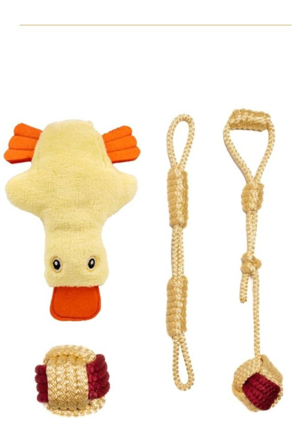 ShopZum Proud Wave Dörtlü Set Köpek Oyuncağı Sesli Çekiştirmeli Peluş Ip Oyuncak Köpek Oyun Topu (GOLD)