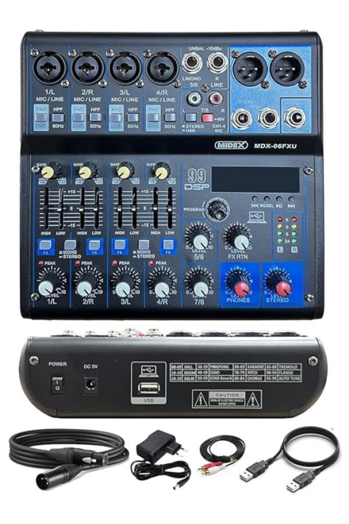ShopZum Midex Mdx-06fxu Ses Mikseri Stüdyo Kayıt Için 6 Kanal Ses Kartlı 99 Dsp Efektli ( 48v-usb-bluetooth