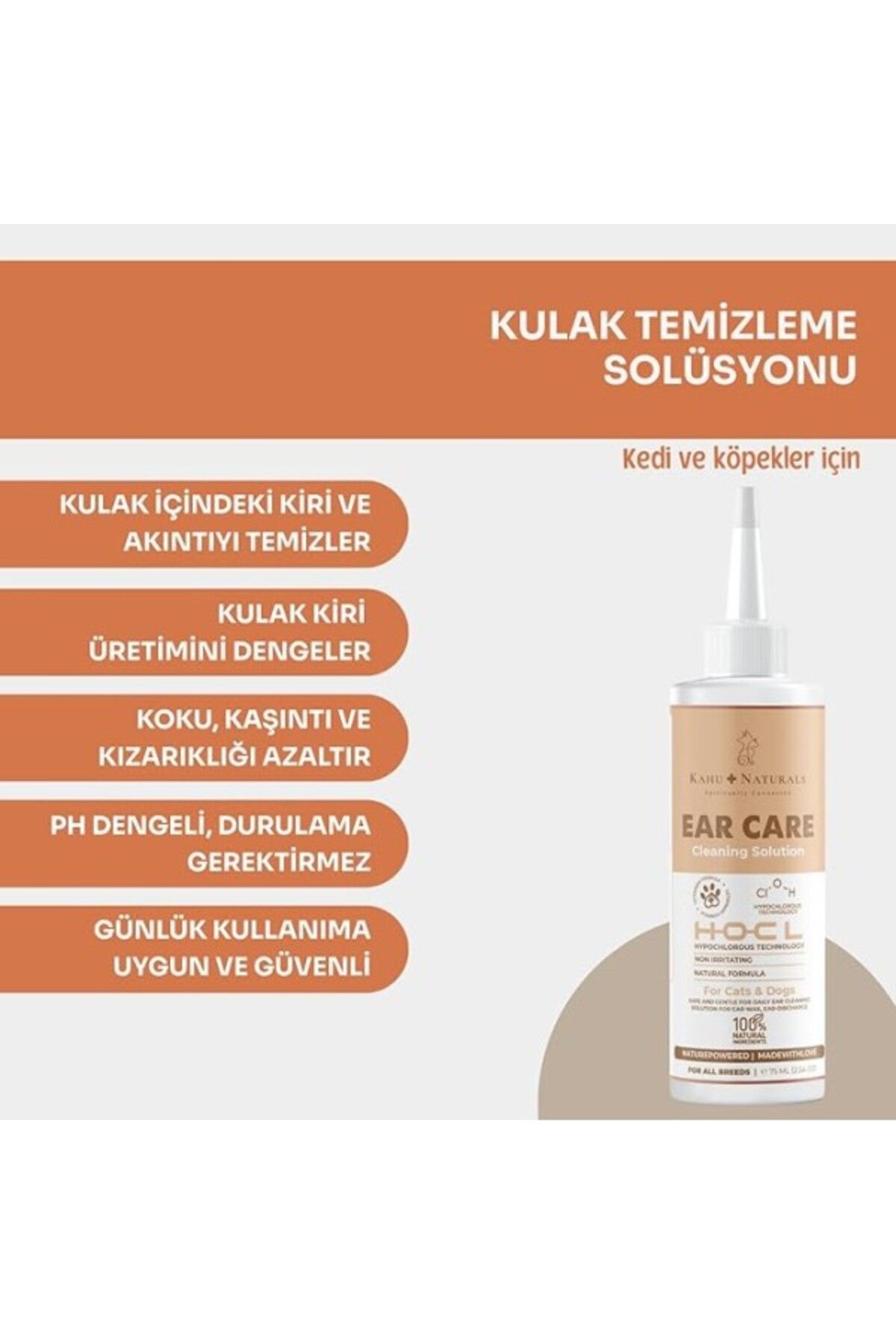 ShopZum Kahu Naturals Kulak Temizleme Solüsyonu, Kir Koku Önleyici, Ve Köpek, 75 Ml