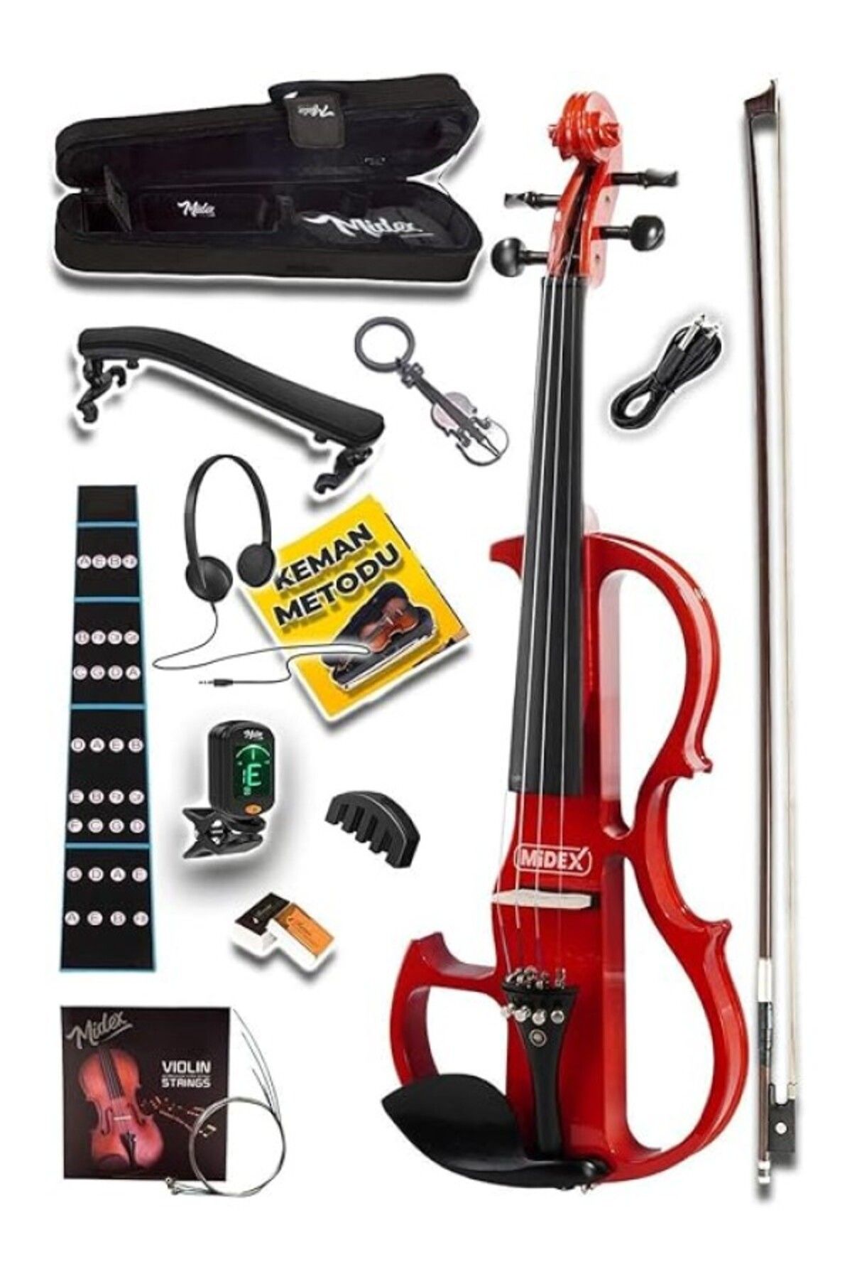 ShopZum Midex Rcz-606rd Elektro Keman Seti Red (KULAKLIK KABLO TUNER YASTIK)