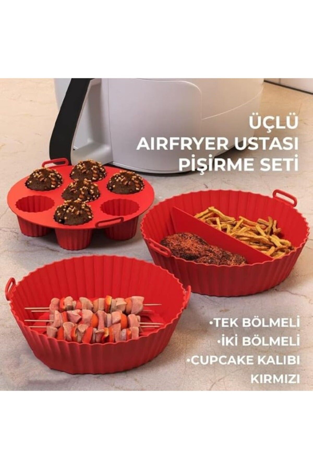 ShopZum Güncelçarşı Airfryer Ustası 3&Apos;Lü Pişirme Seti, Silikon Airfryer Pişirme Kağıdı, Bpa Içermez