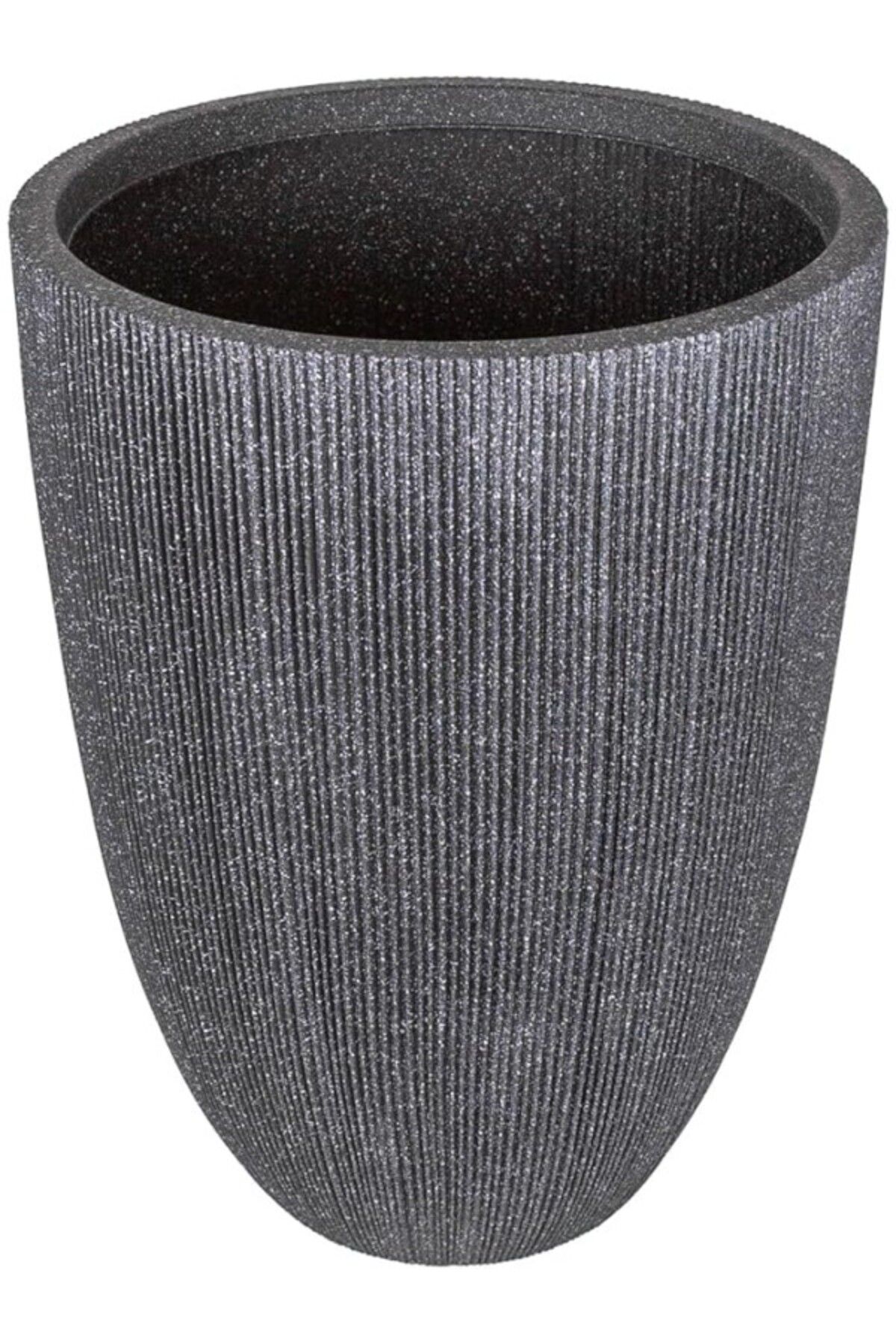 ShopZum Herdekora Oval İç Ve Dış Mekan Saksı Siyah Büyük Boy 44X44X57,5 Cm.