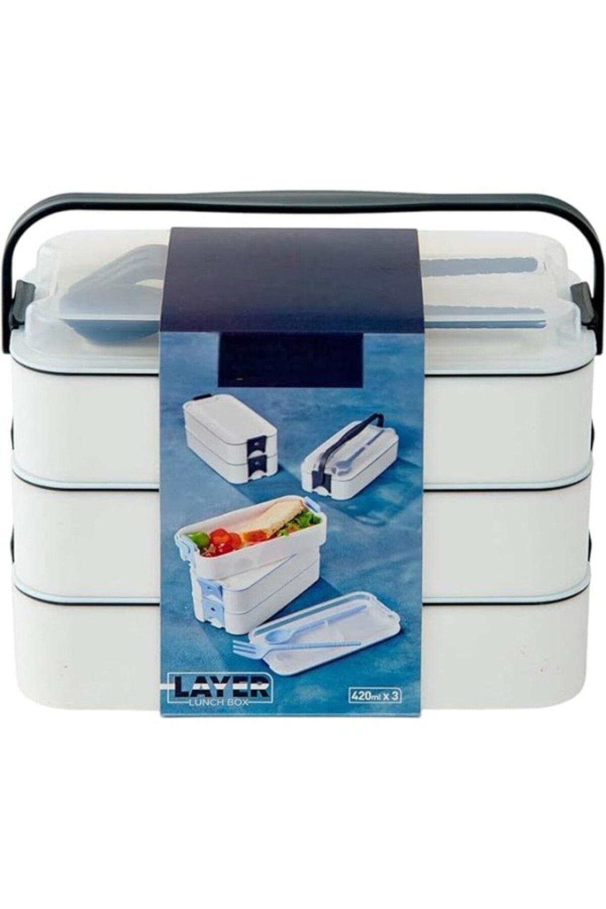 ShopZum Aee® 3 Katlı 1260 Ml Çatal Kaşıklı Sefer Tası Beslenme Kabı Yemek Taşıma Seti Lunch Box Bpa Sıfır