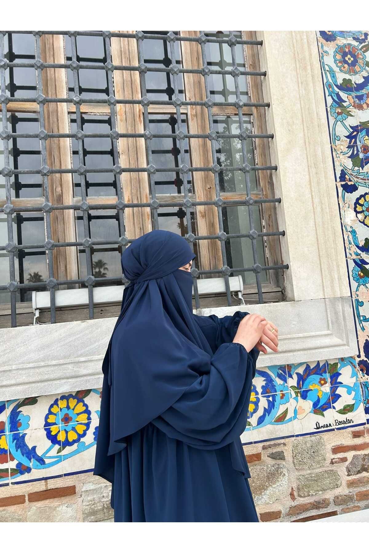 Mihrisina collection Tek katlı sufle lacivert khimar hijap tesettür 4 ipi mevcuttur