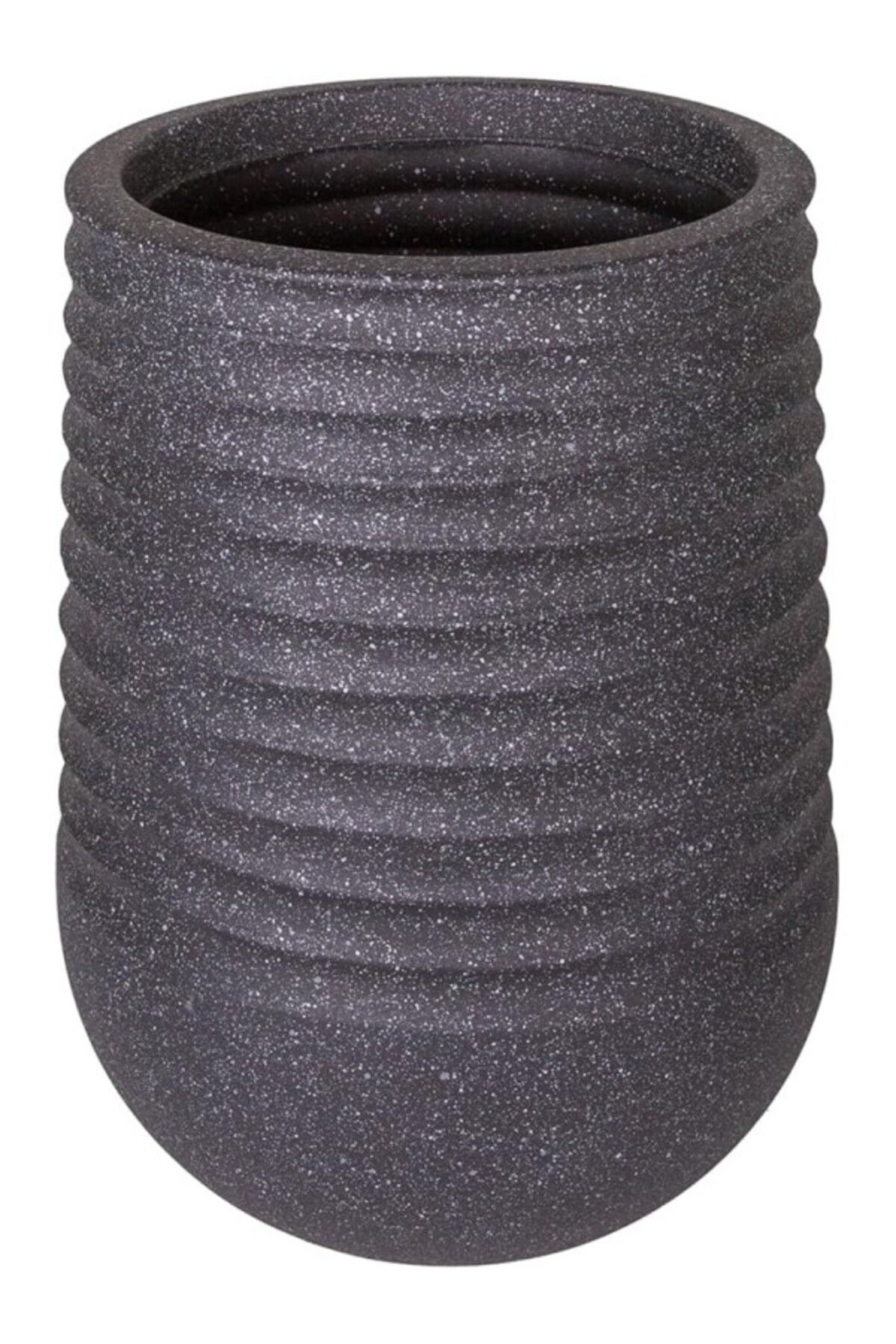 ShopZum Herdekora Oval İç Ve Dış Mekan Saksı Siyah Küçük Boy 28X28X37 Cm.