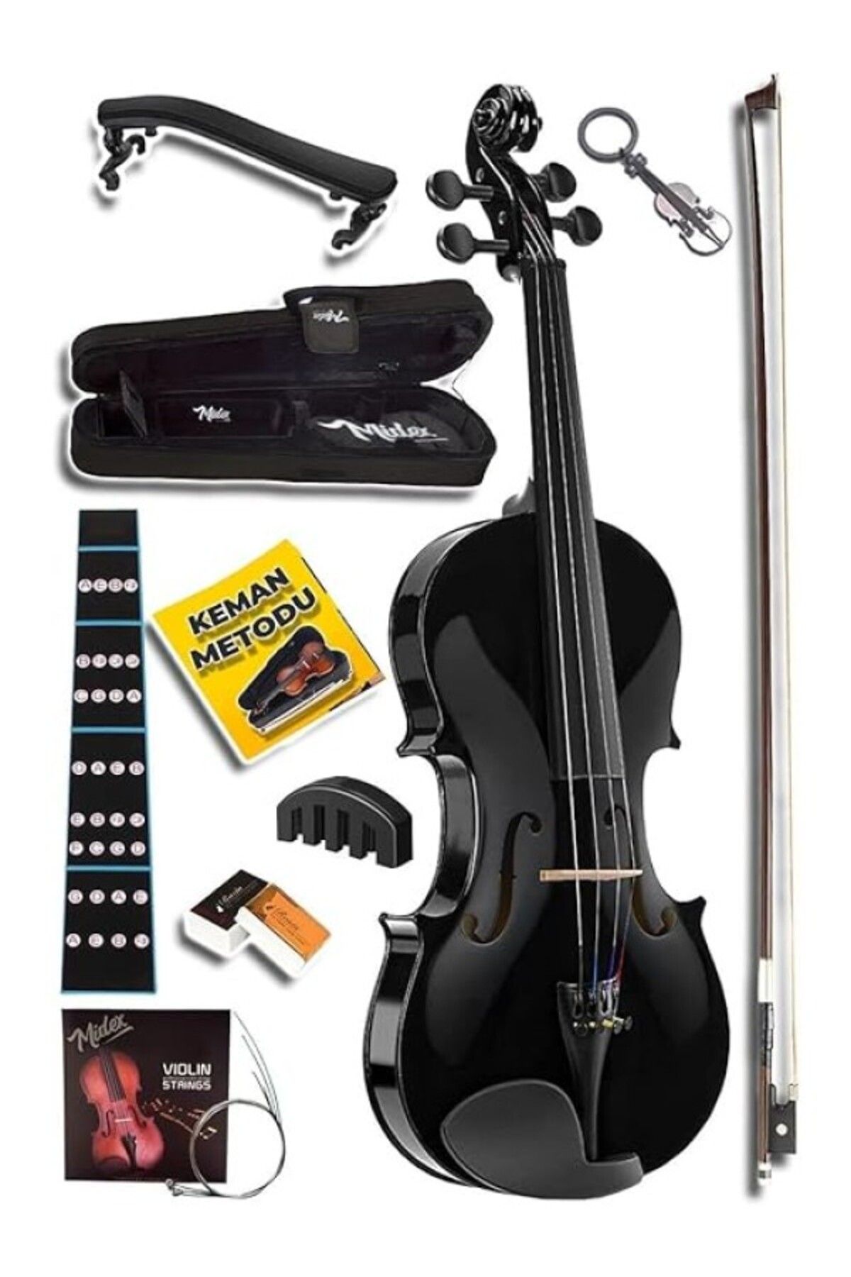 ShopZum Midex Hga44bk-tys Full Siyah Set Keman 4/4 (YASTIK REÇİNE ÇANTA YEDEK TEL SUSTURUCU YAY)