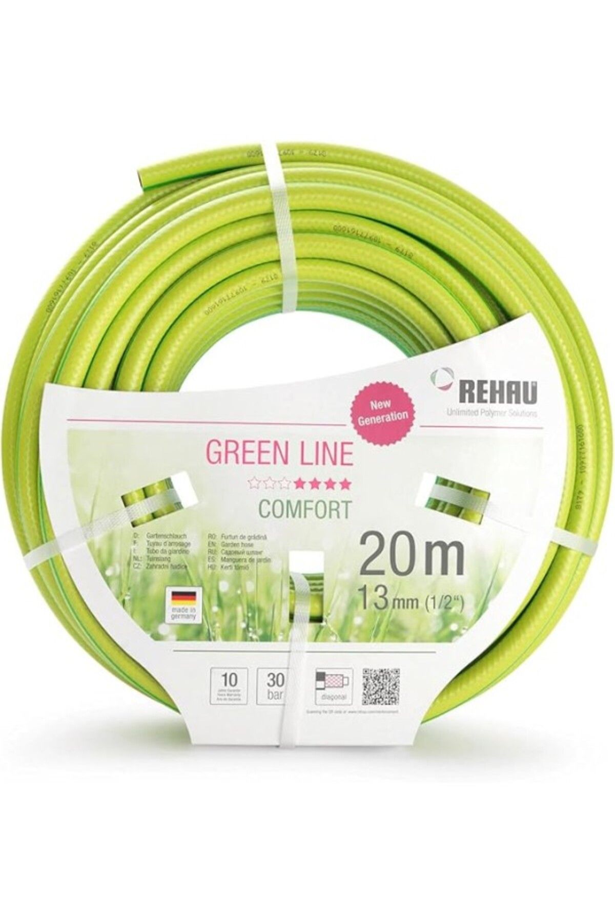 ShopZum Rehau Comfort Line 20 M Bahçe Hortumu, Esnek, Yeşil, Çap: 13 Mm (½ İnç), Su Hortumu, Basınca