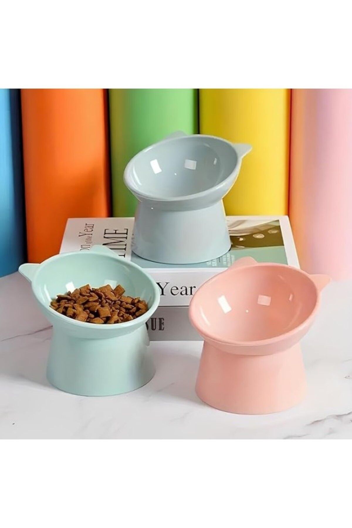 ShopZum Aee 2&apos;li Kedi Köpek Ergonomik Boyun Ve Bıyık Sağlığı Için Özel Mama Su Kabı
