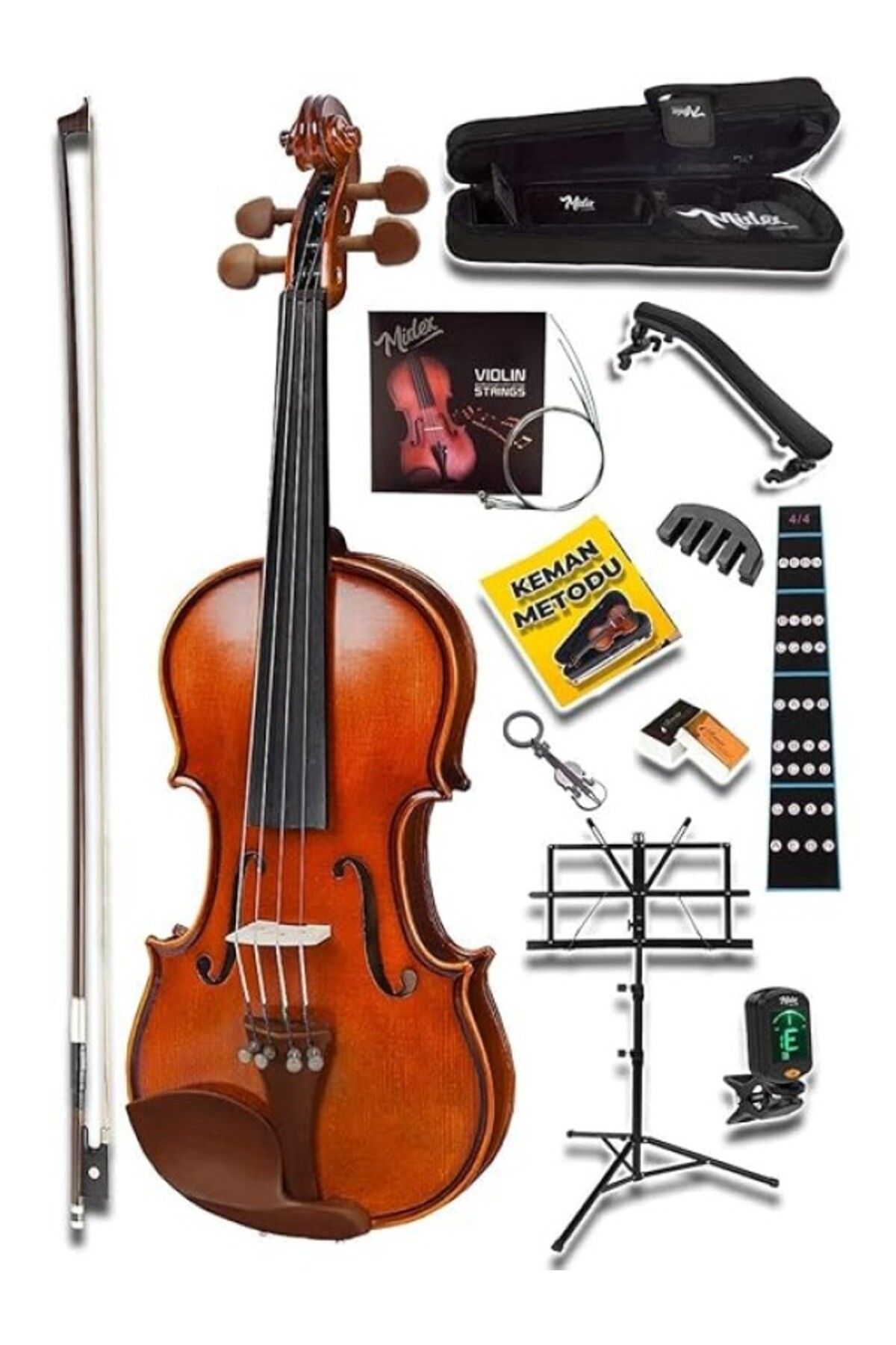 ShopZum Midex Gla-124x Set Profesyonel Üst Kalite Gül Ağacı Keman 4/4 Tam Boy