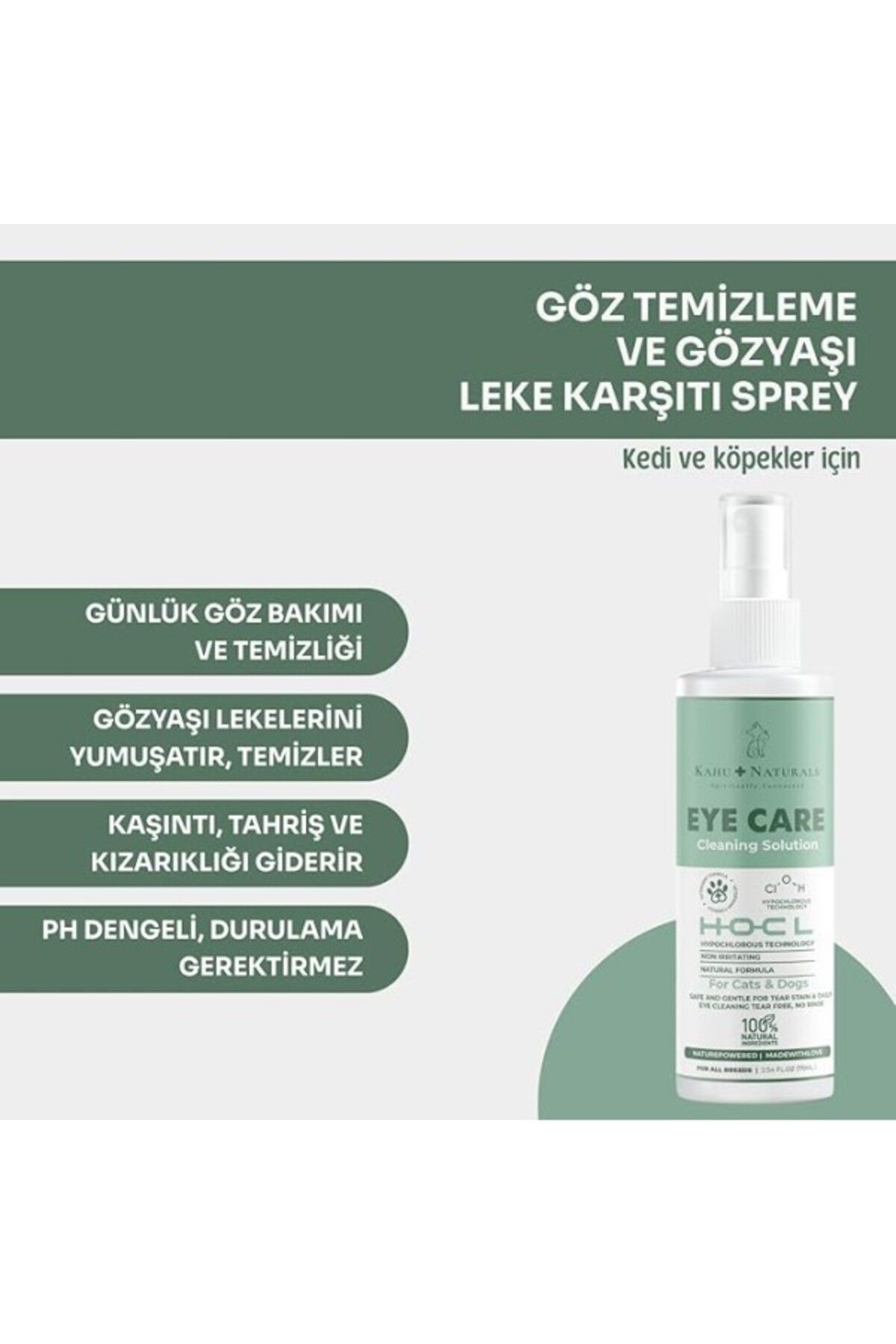 ShopZum Kahu Naturals Göz Temizleme Solüsyonu, Alerji Kızarıklık Gözyaşı Lekesi Bakımı, Ve Köpek, 75 Ml