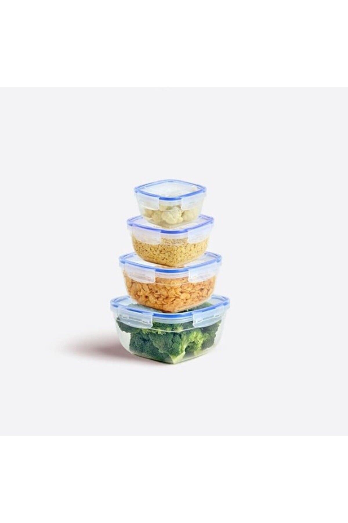 ShopZum Lock&amp;fresh 4 Parça Contalı Kare Saklama Kabı Seti - Hava Geçirmez, Kilitli, Modüler Tasarım