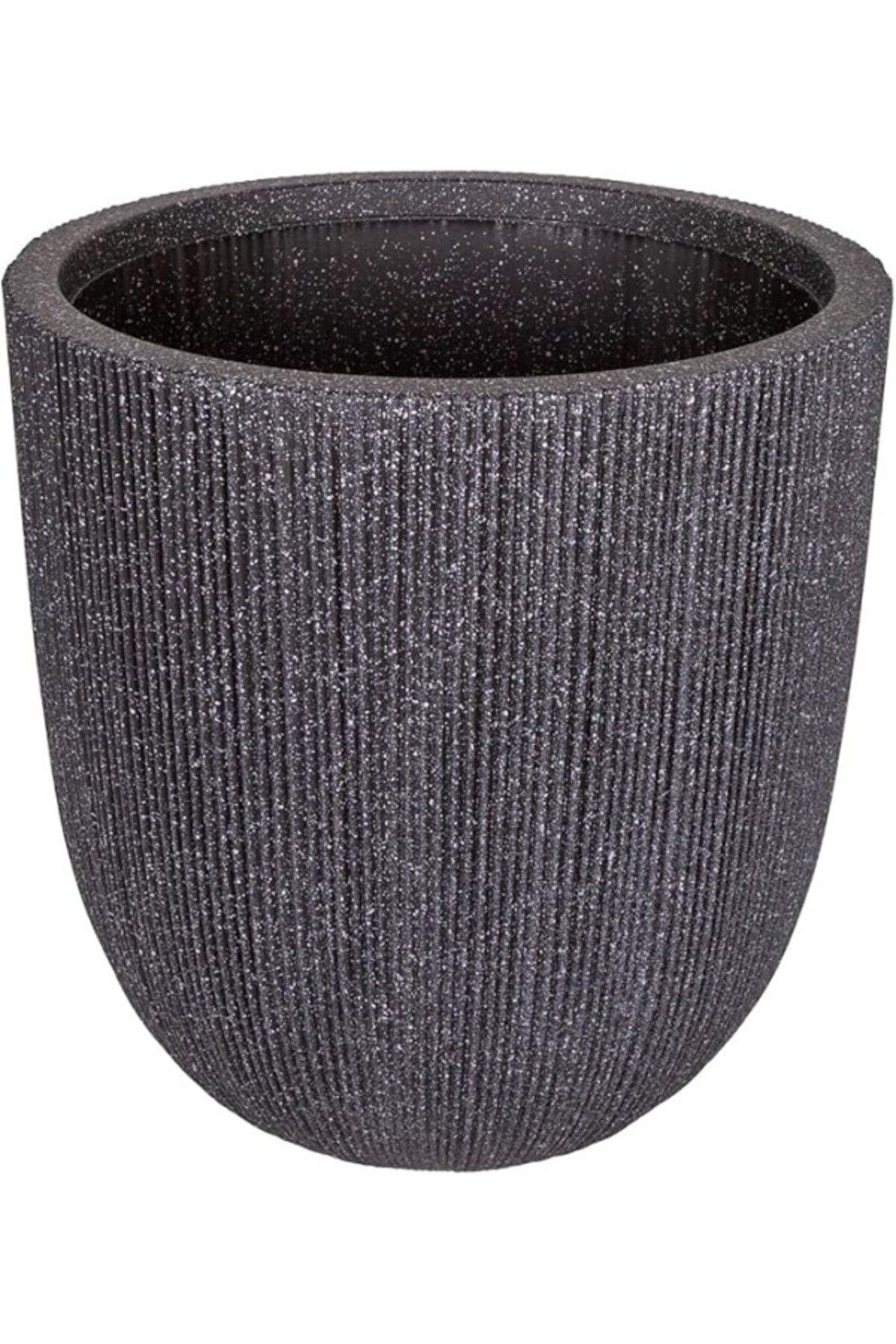 ShopZum Herdekora Oval İç Ve Dış Mekan Saksı Orta Boy Koyu Antrasit 37X37X37,5 Cm.
