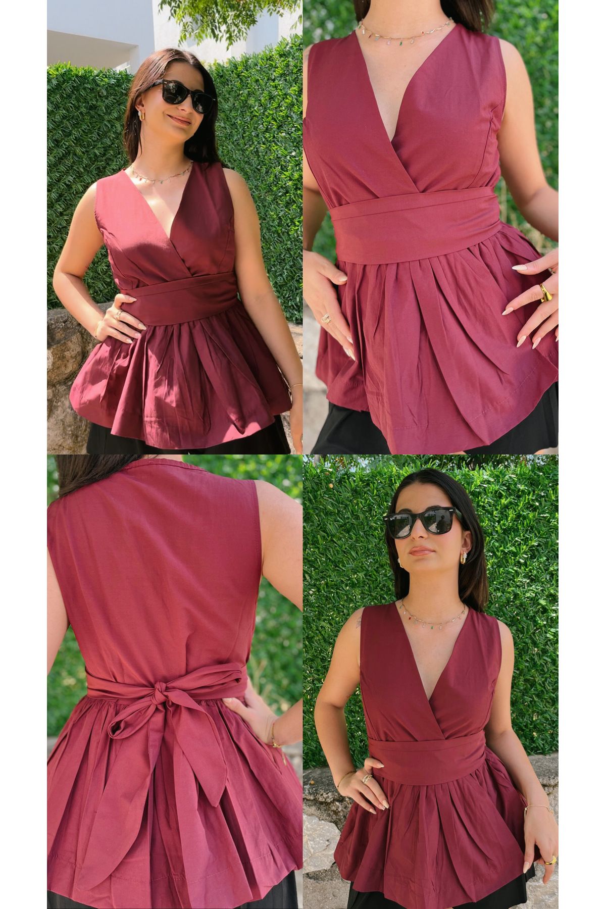güler butik Bordo kemerli bluz
