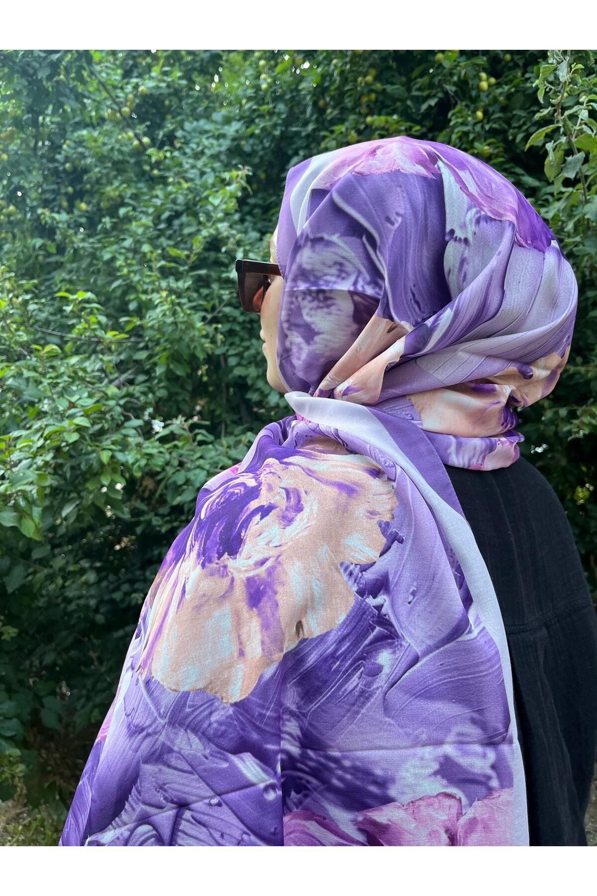 BOUTİCON Kokulu Çiçek Desenli Mor Soft Şal 75x180