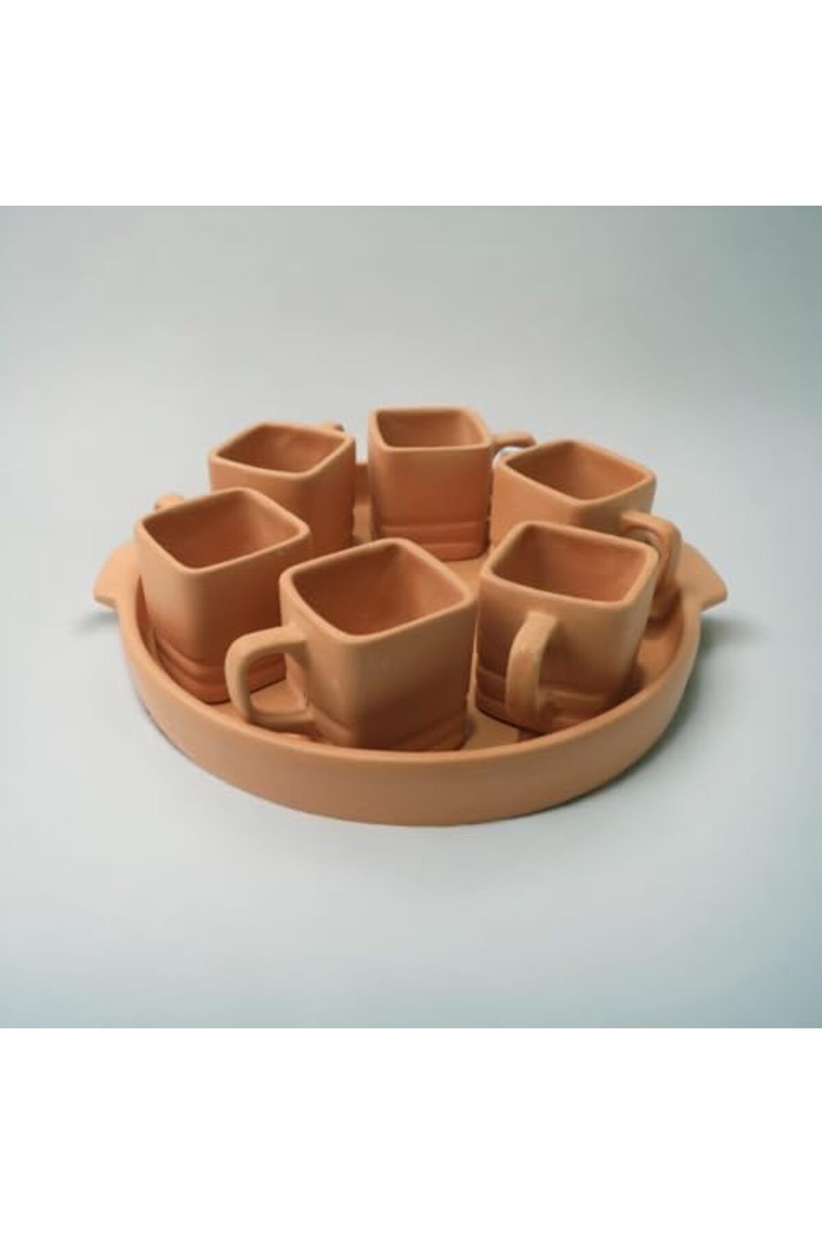 Generic-ARK Terrapura Unglazed Clay Square Cups with Tray Set of 7 1