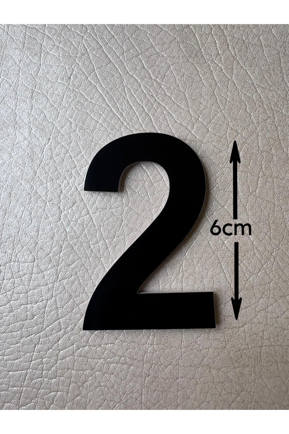 SE-Dizayn Kapı Numarası 6 CM No. 2 Daire Masa Dolap Numarası Siyah Kendinden Yapışkanlı