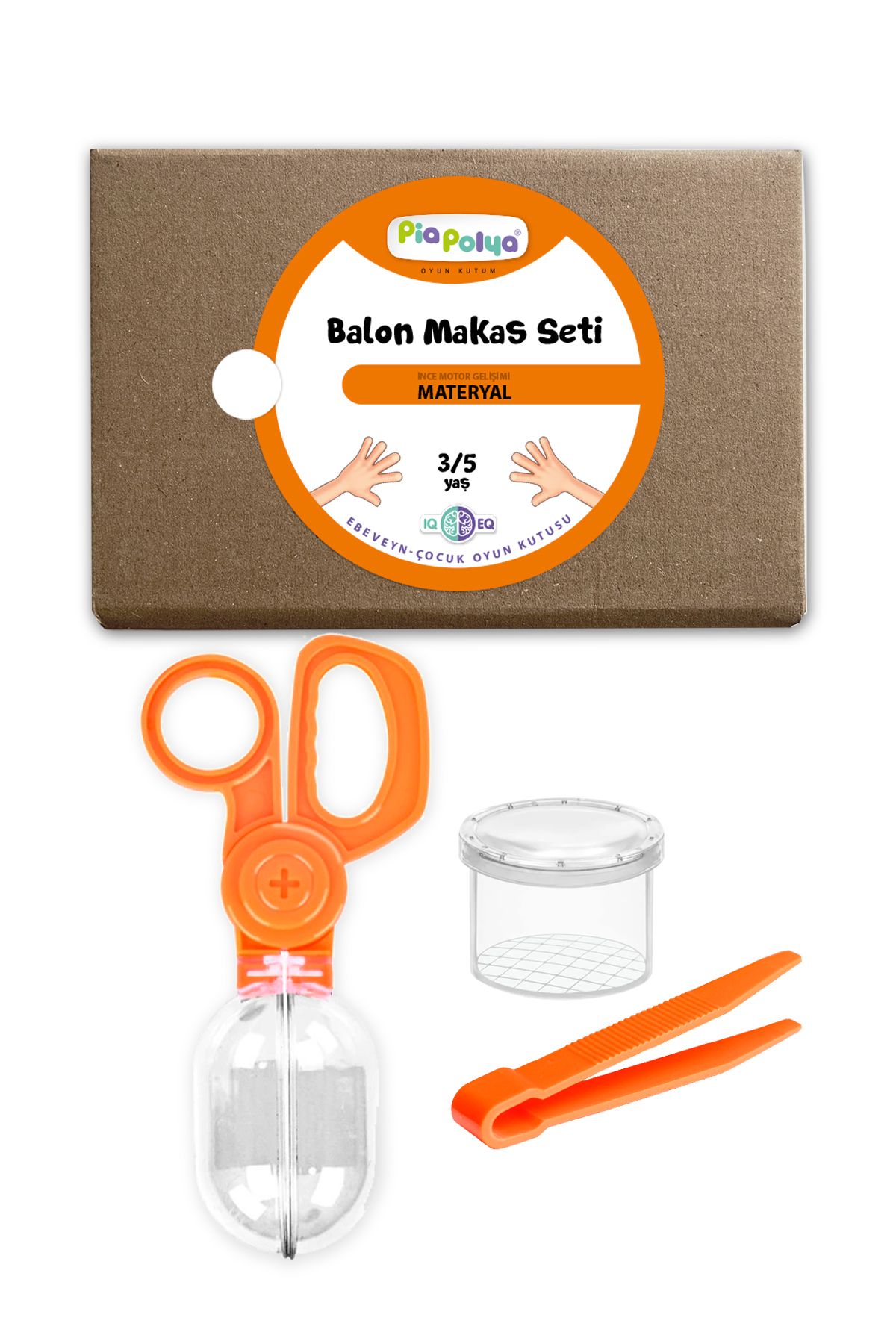 piapolya Balon Makas Seti Turuncu | İnce Motor Gelişimi | Materyal | Büyüteçli Mini Gözlem Kutusu | Cımbız