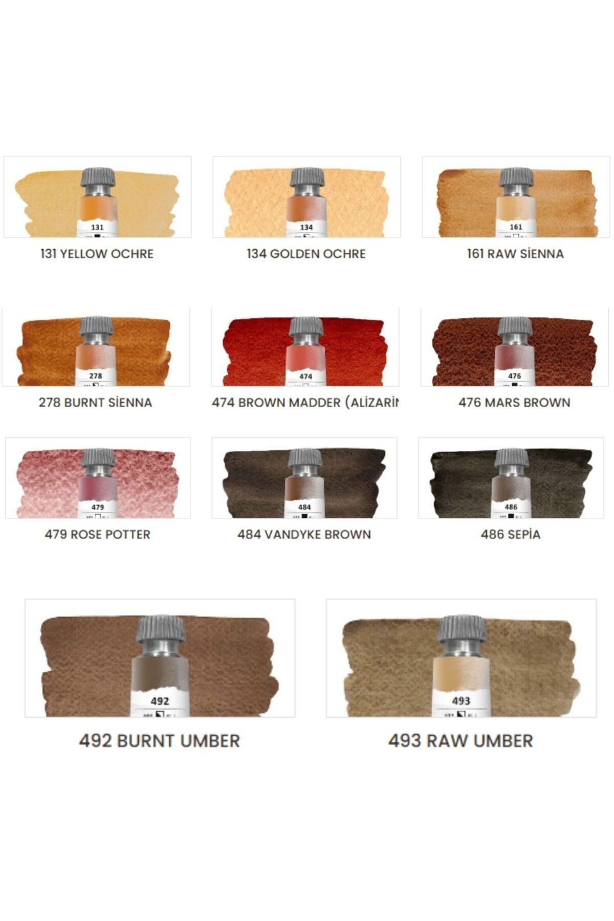 Maimeri Blu Pro Tüp Sulu Boya,Watercolor 12 ml,11'Li Earth Tones Set