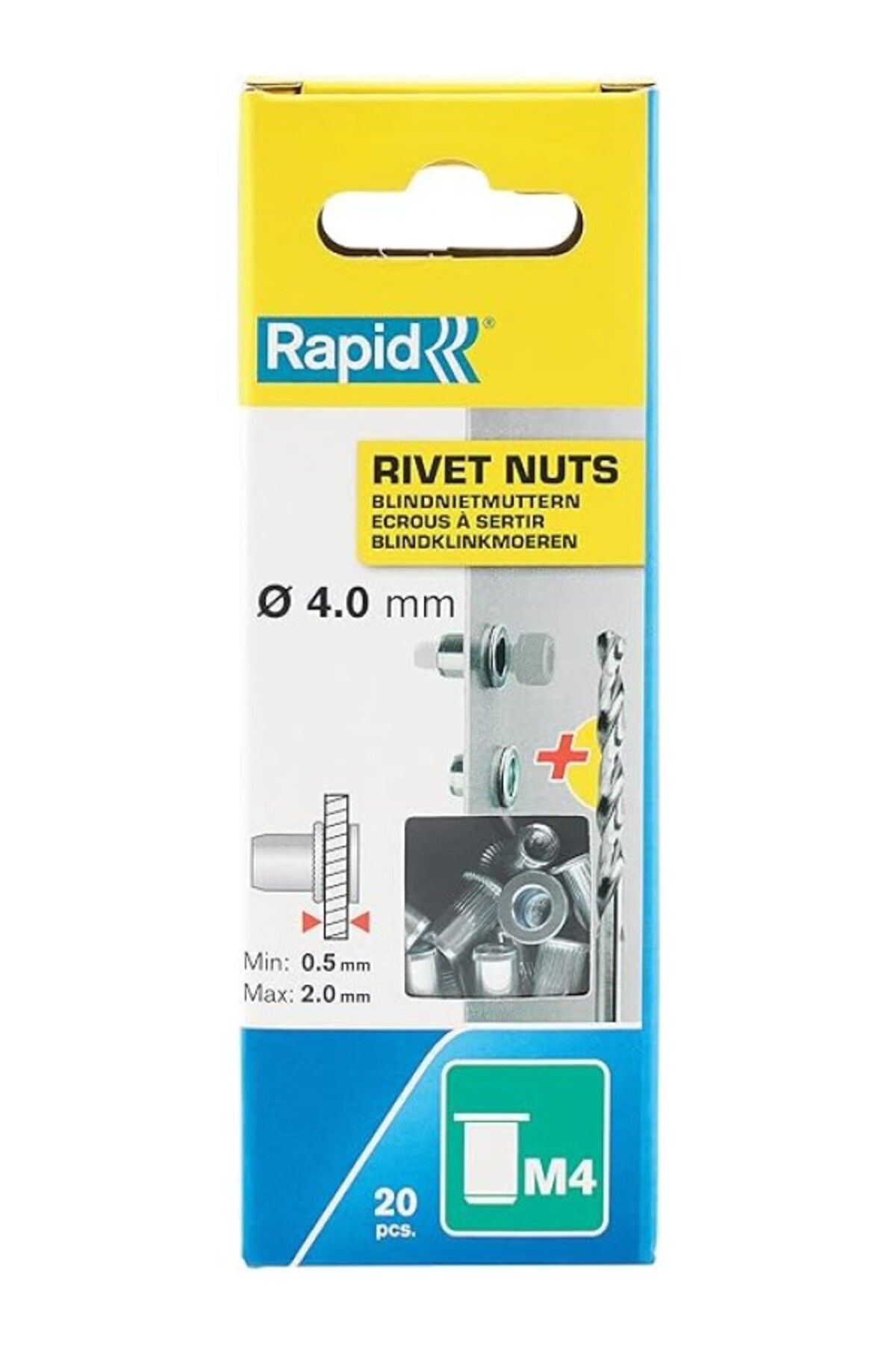 ShopZum Rapid Blindnietmuttern, Ince Malzemeler Için, 20 Adet, Matkap Ucu Dahil, M4