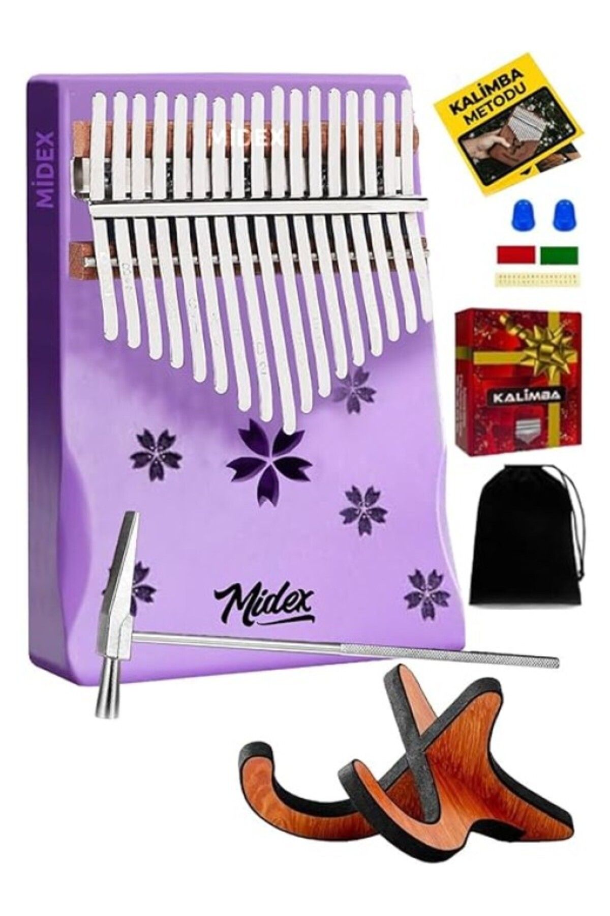 ShopZum Midex Klx-870-pak Mor Renk Yüksek Kaliteli Ahşap Kalimba 17 Tuşlu Full Set
