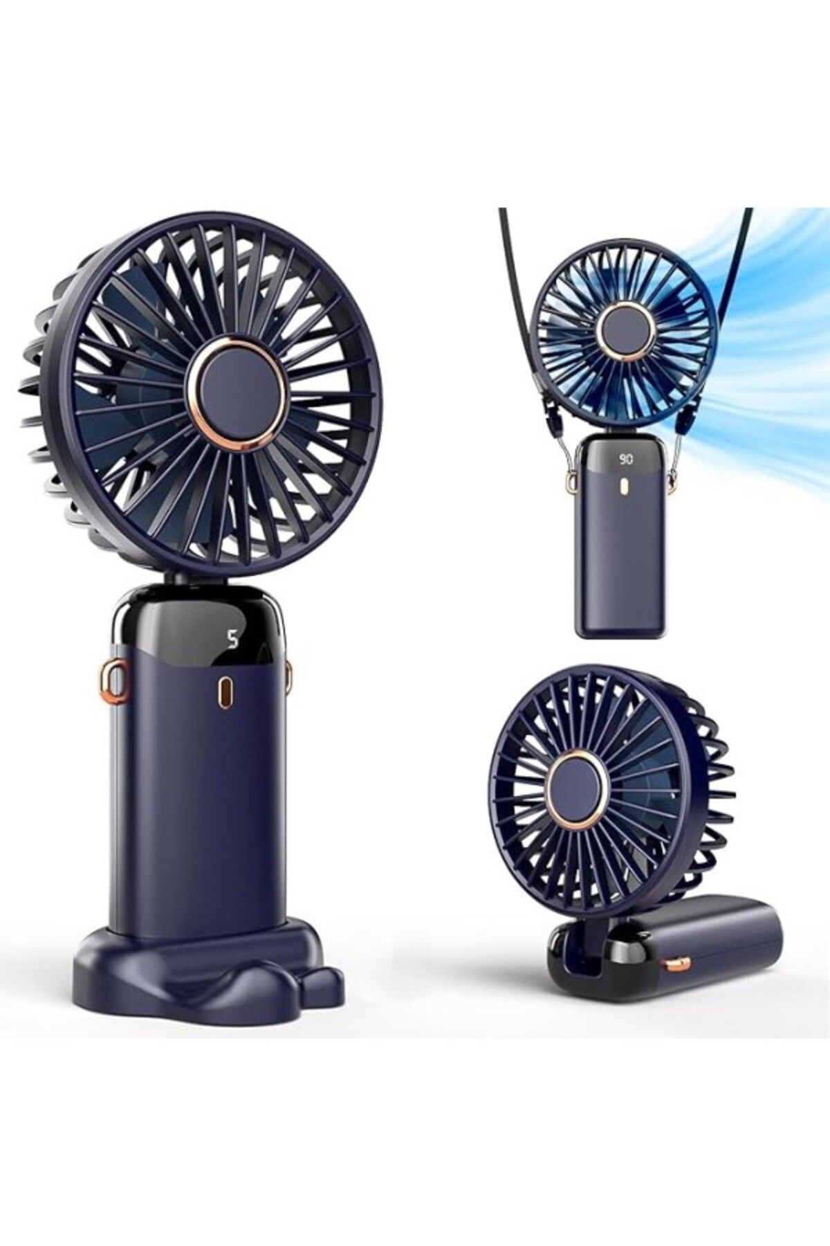 ShopZum Koonie Taşınabilir El Vantilatörü, Pille Çalışan Fan, Tabanlı, 8 Saat, Dijital Ekran, 5 Hız, 90°