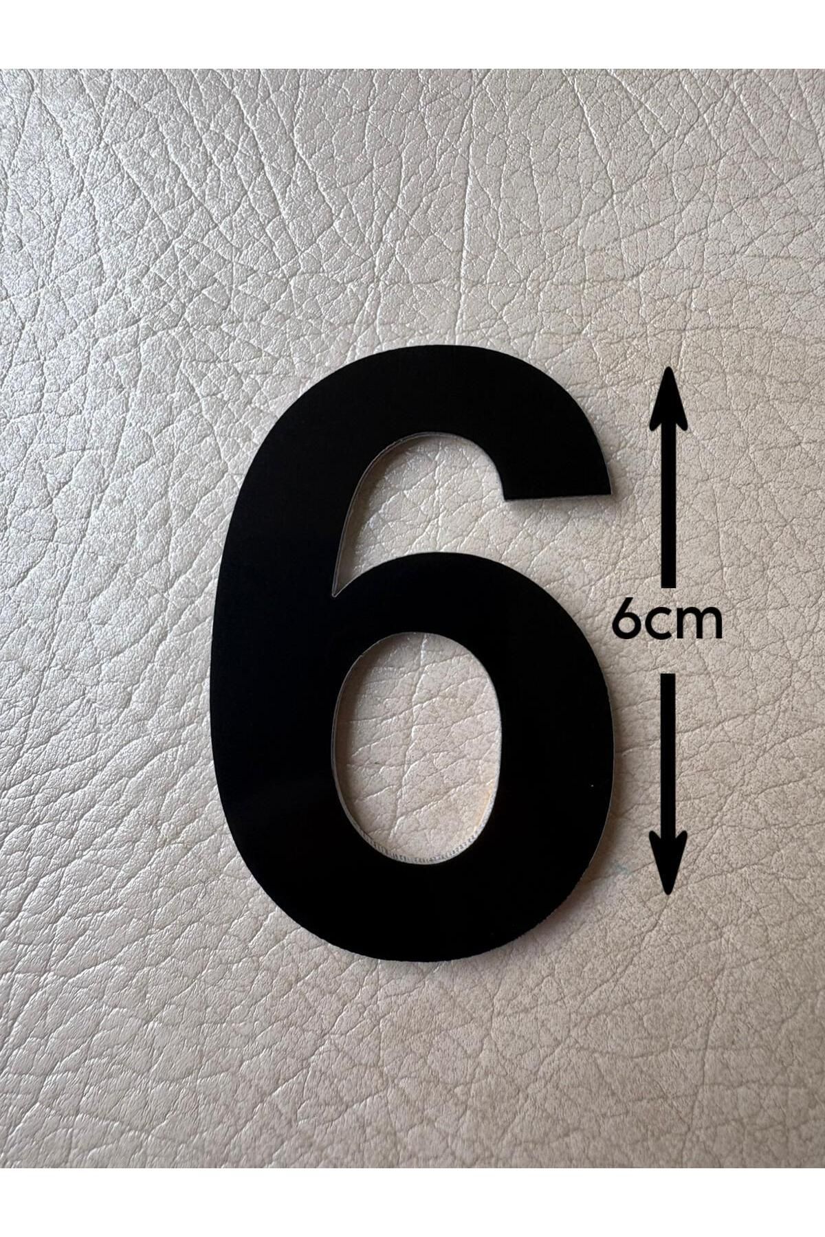 SE-Dizayn Kapı Numarası 6 CM No. 6 Daire Masa Dolap Numarası Siyah Kendinden Yapışkanlı