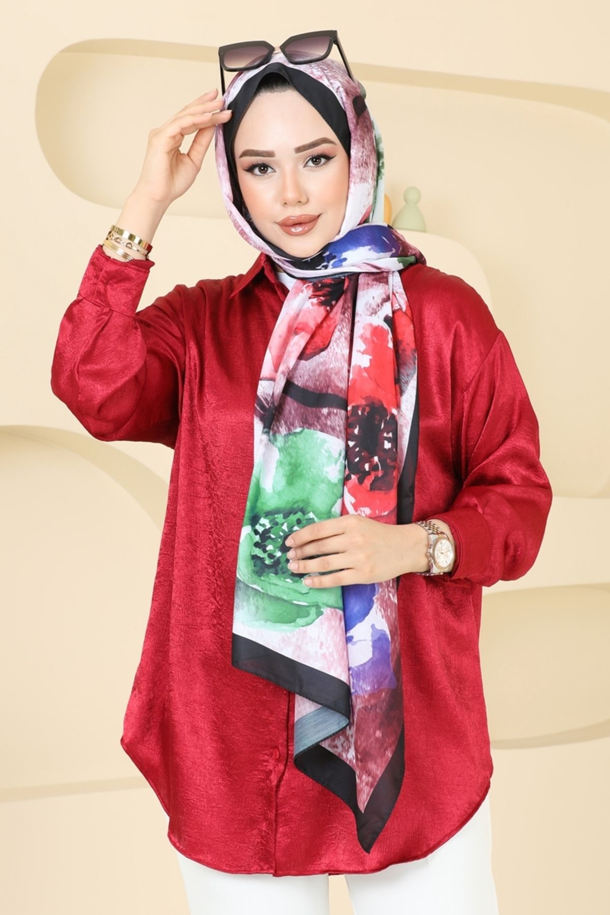 Modaselvim Çiçek Desenli Soft Şal Serisi 147IPK758 Siyah&Bordo