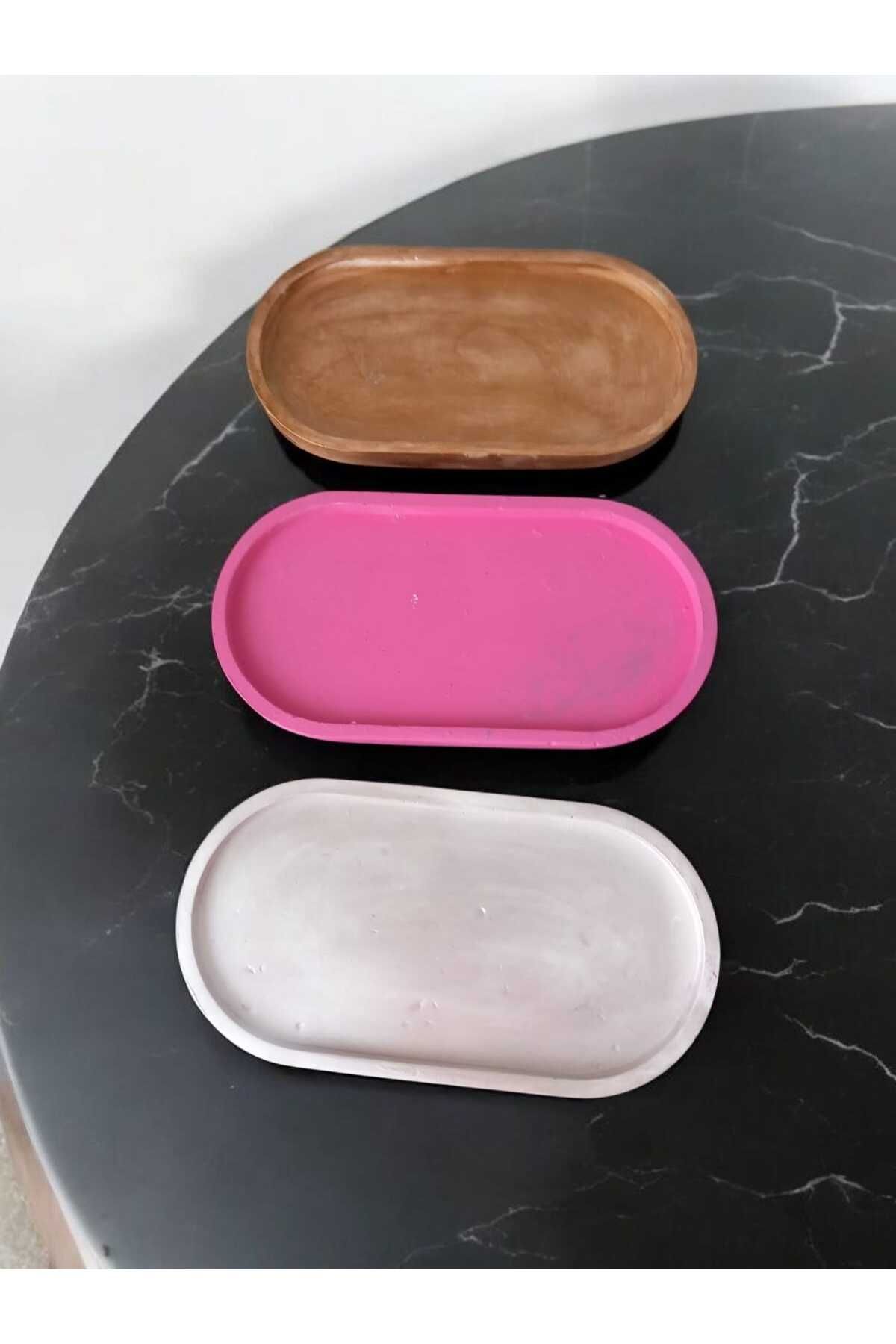 AYŞEM 3lü Gri Gold Pembe Alçı Sunumluk,Takı Standı,Yağ Altığı,Dekoratif Altlık,Hediyelik