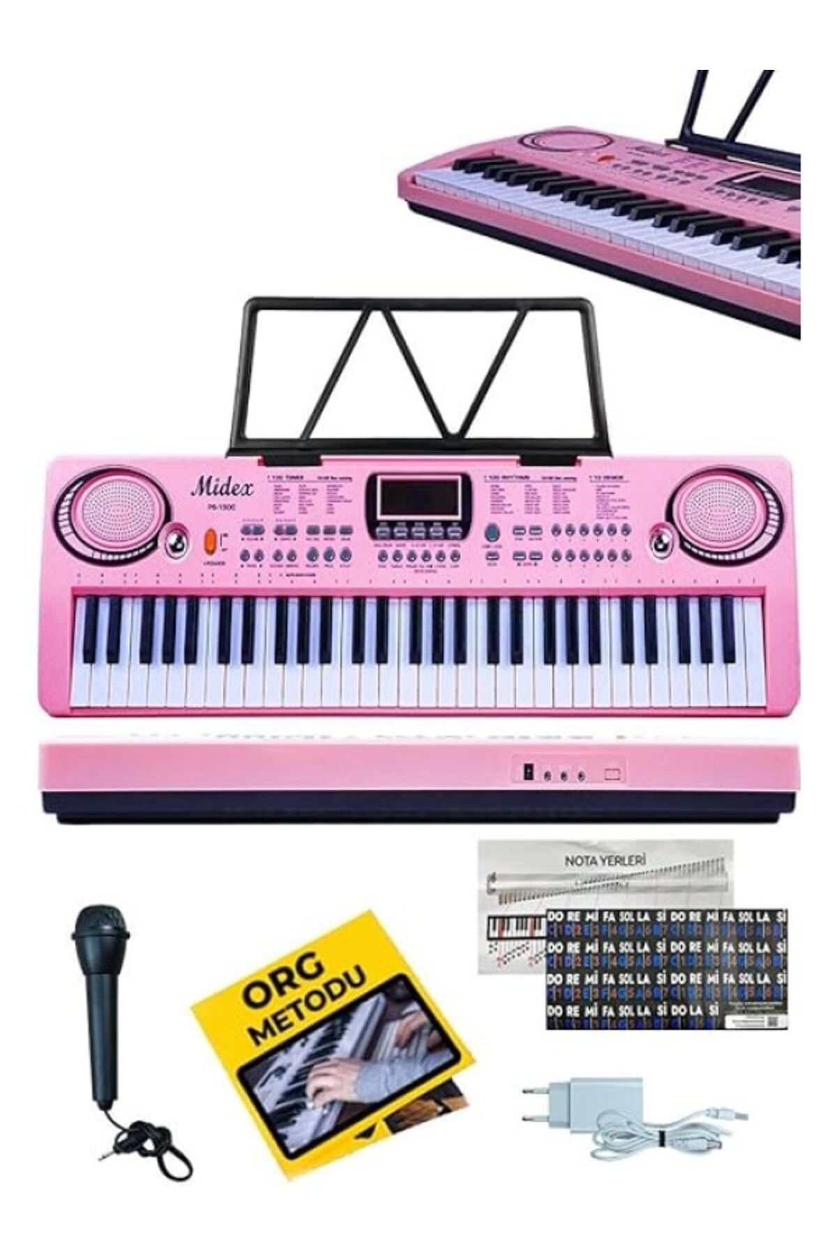 ShopZum Midex Ps-1500Pk-H Başlangıç İçin Pembe 61 Tuşlu Org Kulaklık Notalık Adaptör Mikrofon (100 Ses 100