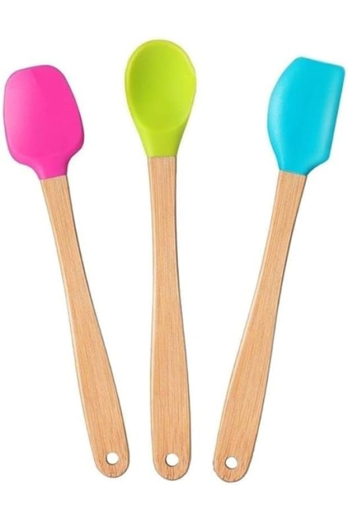 ShopZum Valletta Indigo 3&Amp;Apos;Lü Renkli Bambu Saplı Silikon Spatula Seti Uzun 26Cm