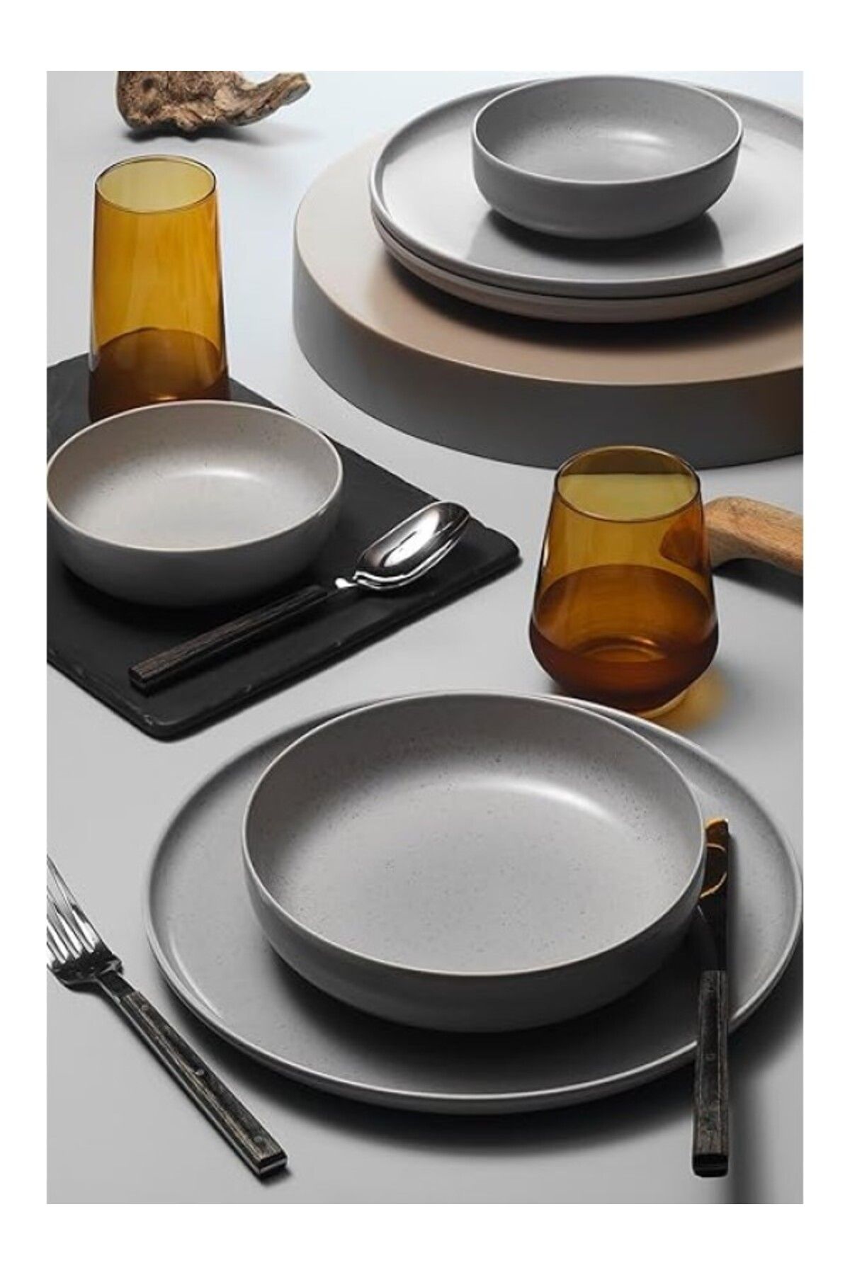 ShopZum Porselen Moderna 18 Parça 6 Kişilik Yemek Takımı Gri