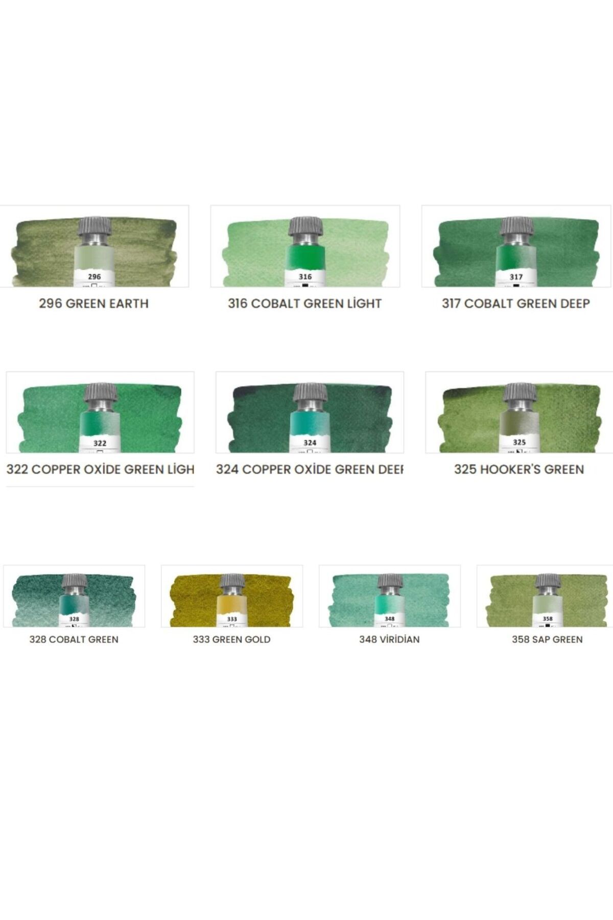 Maimeri Blu Pro Tüp Sulu Boya,Watercolor 12 ml,10'Lu Green Tones Set