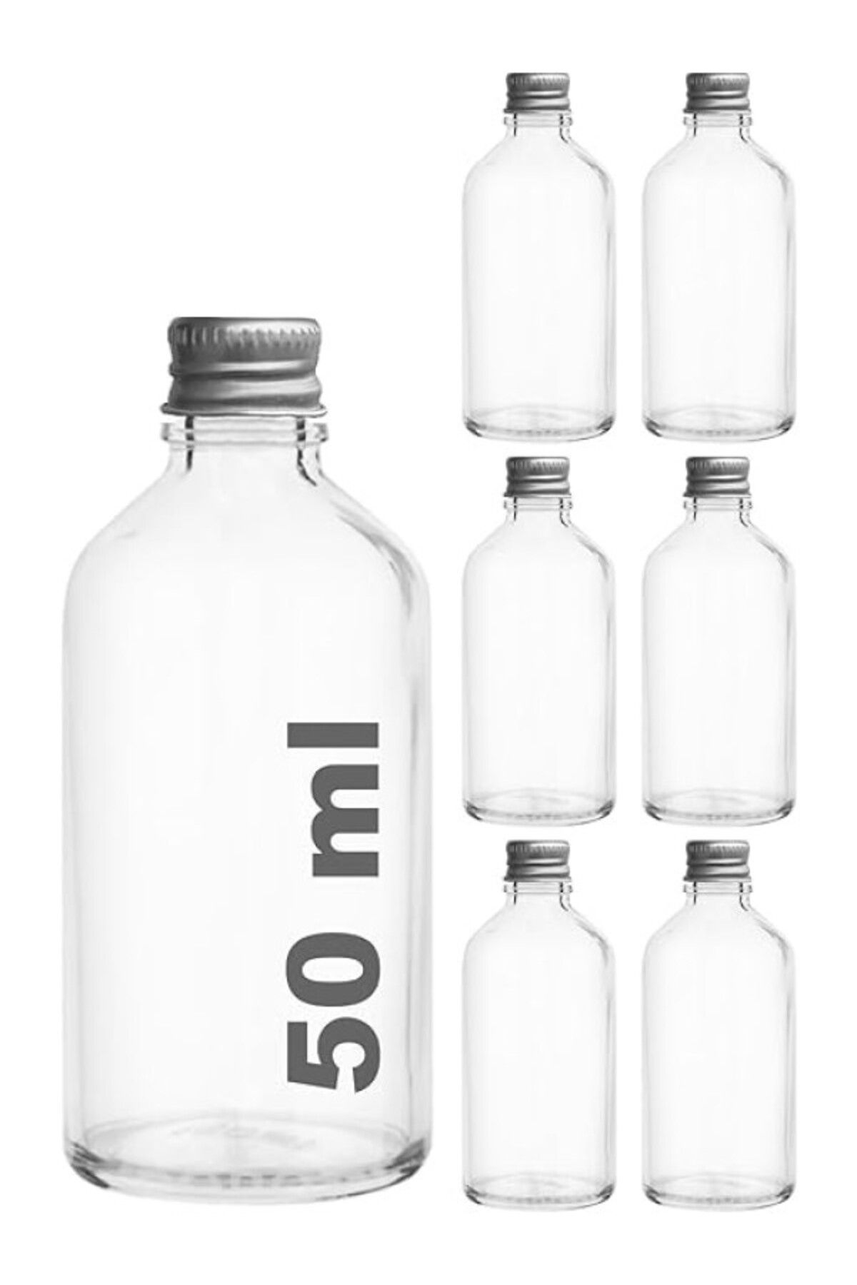 ShopZum Afracam 50 Cc Gümüş Metal Kapaklı Hediyelik Shot Şişesi 50 Ml Kolonya Koku Süs Küçük Şeffaf Cam Şiş