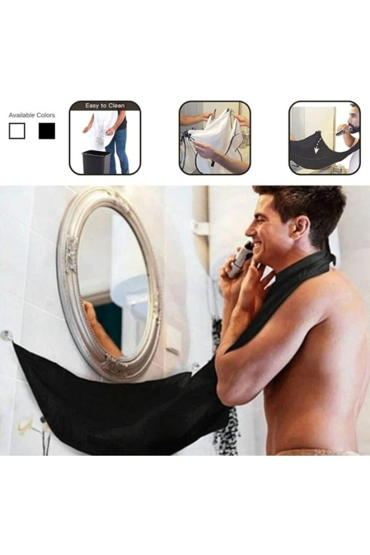 ShopZum Desire Pratik Sakal Kesme Örtüsü, Siyah, Tela Kumaş Berber/Kuaför Önlüğü Black Standart Boy