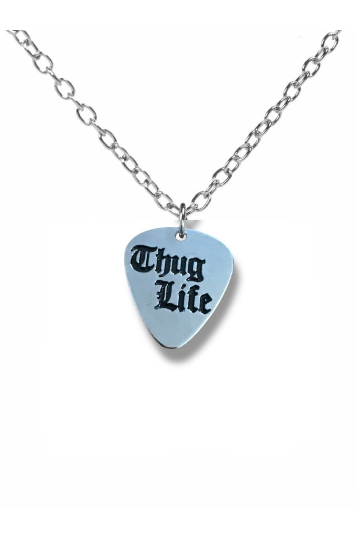 Herşey Nota Thug Life Yazılı Pena Şeklinde Çift Taraflı Rock İşaretli Metal Zincirli Unisex Kolye