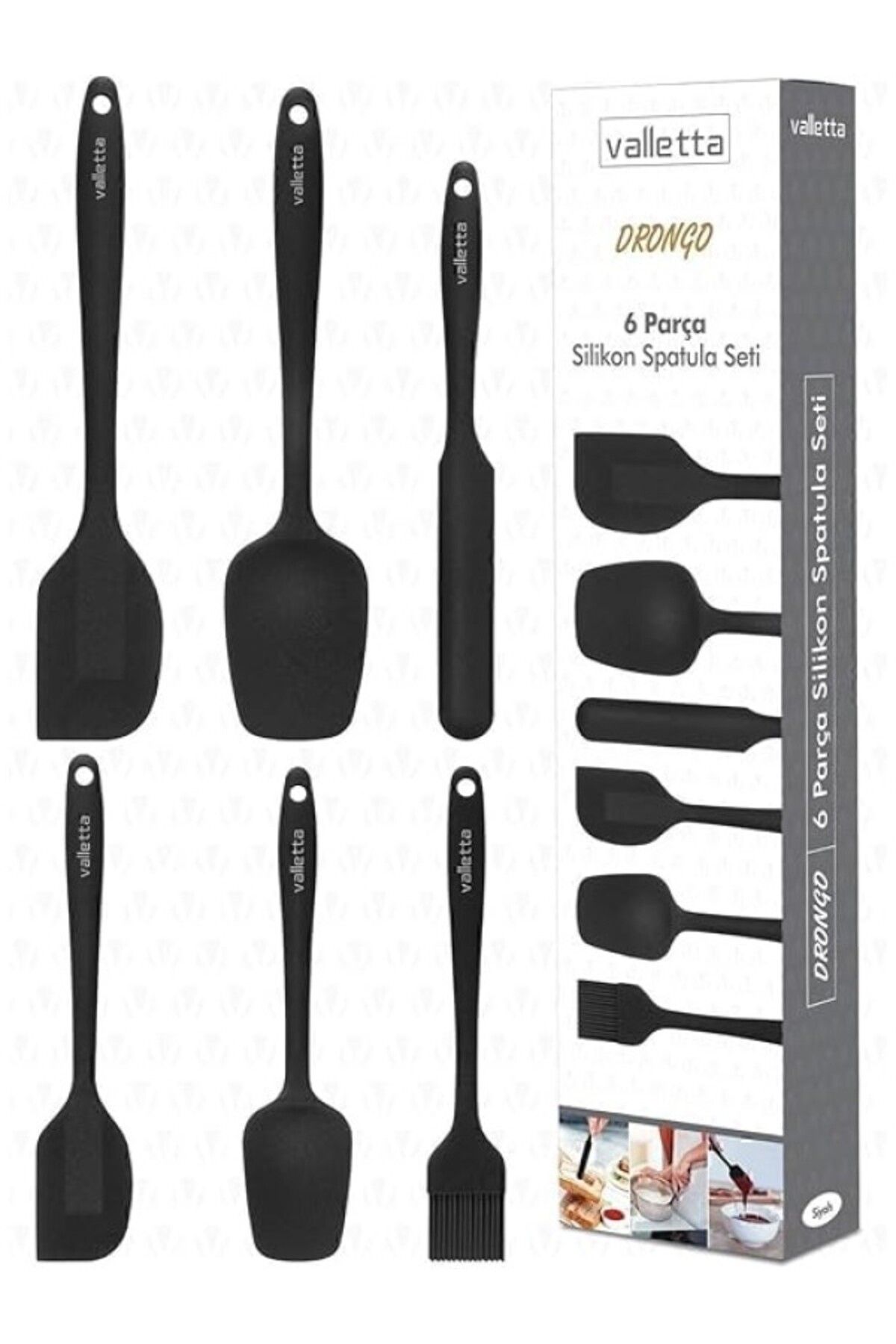ShopZum Valletta Drongo Isıya Dayanıklı Yanmaz Yapışmaz Silikon Spatula Seti 6 Parça Siyah